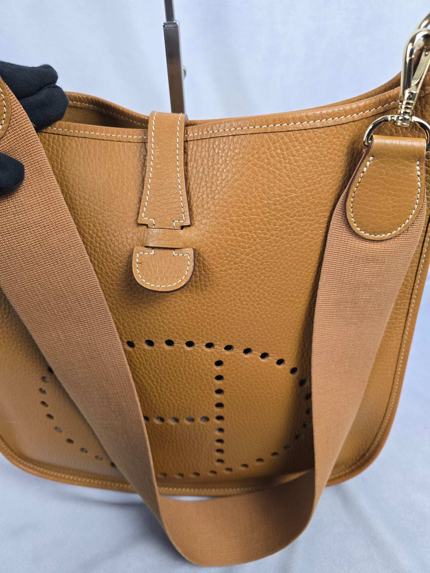 Hermes Clemence Evelyne Shoulder Bag in Golden Brown