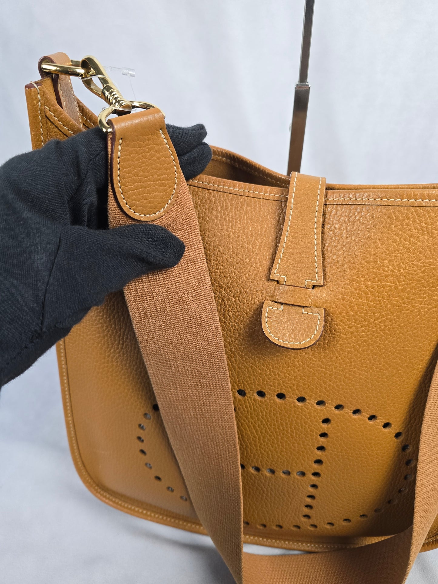 Hermes Clemence Evelyne Shoulder Bag in Golden Brown