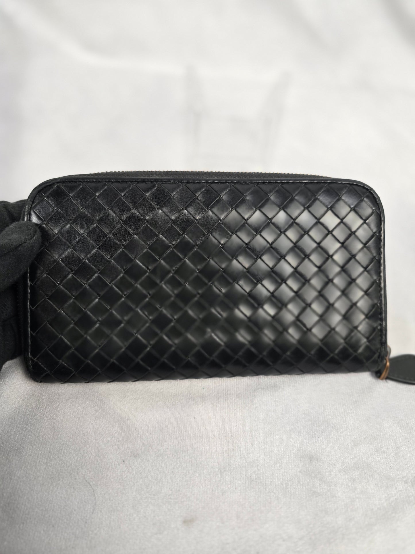 Bottega Veneta Black Intrecciato Leather Zippy Long Wallet
