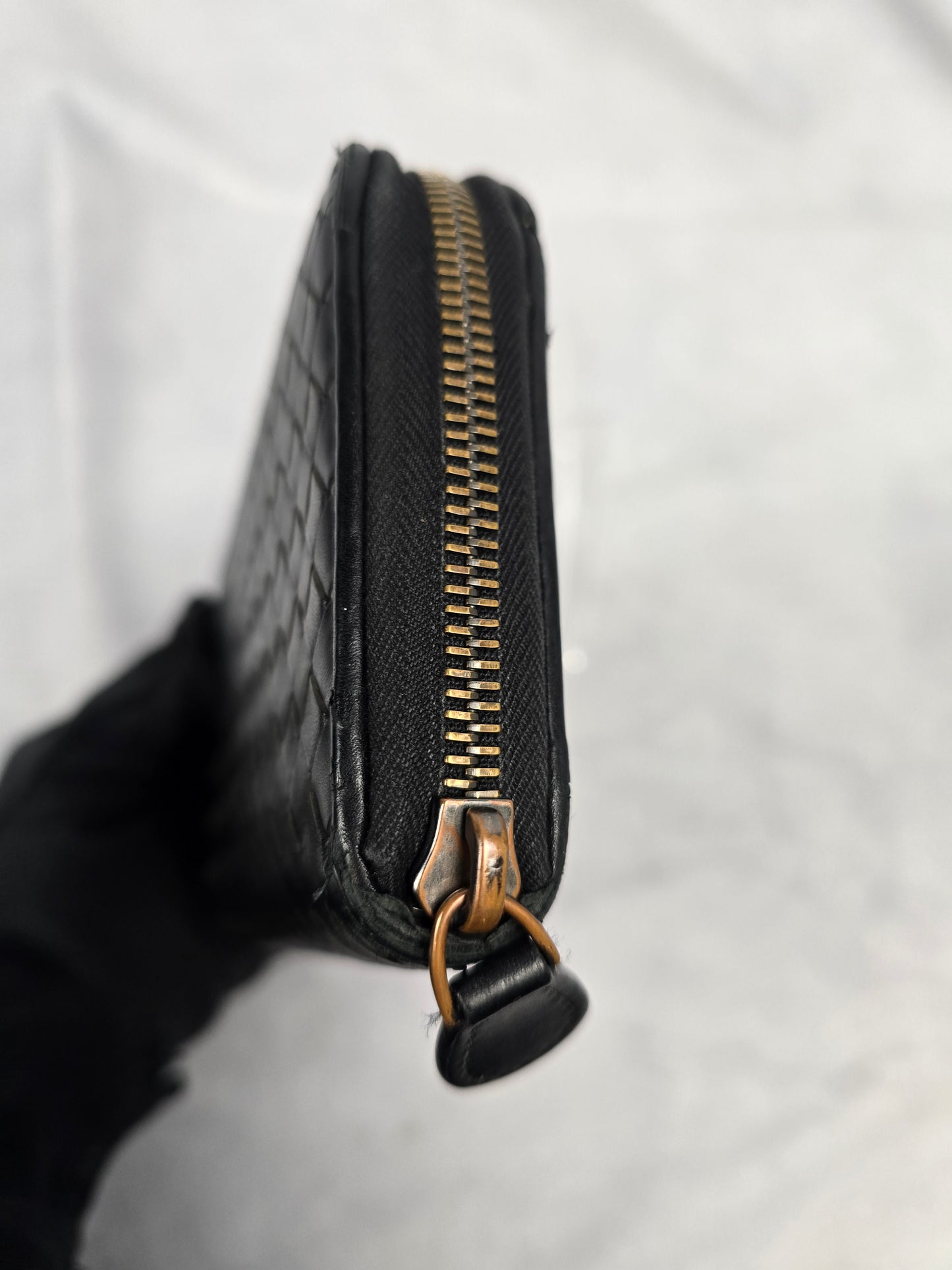 Bottega Veneta Black Intrecciato Leather Zippy Long Wallet