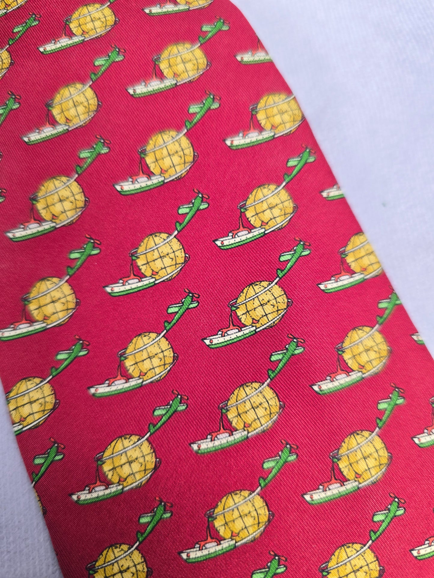 Ferragamo Red Silk Neck Tie with World Travel Print