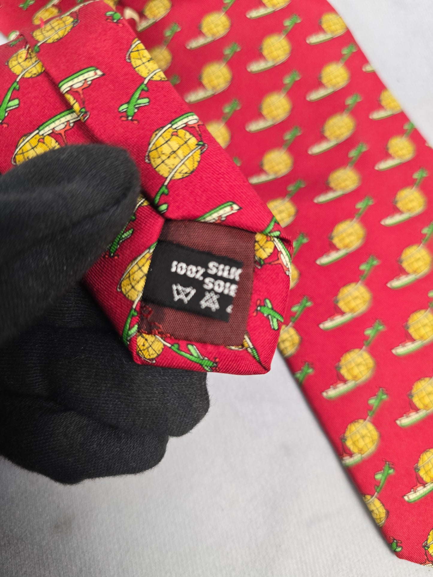 Ferragamo Red Silk Neck Tie with World Travel Print