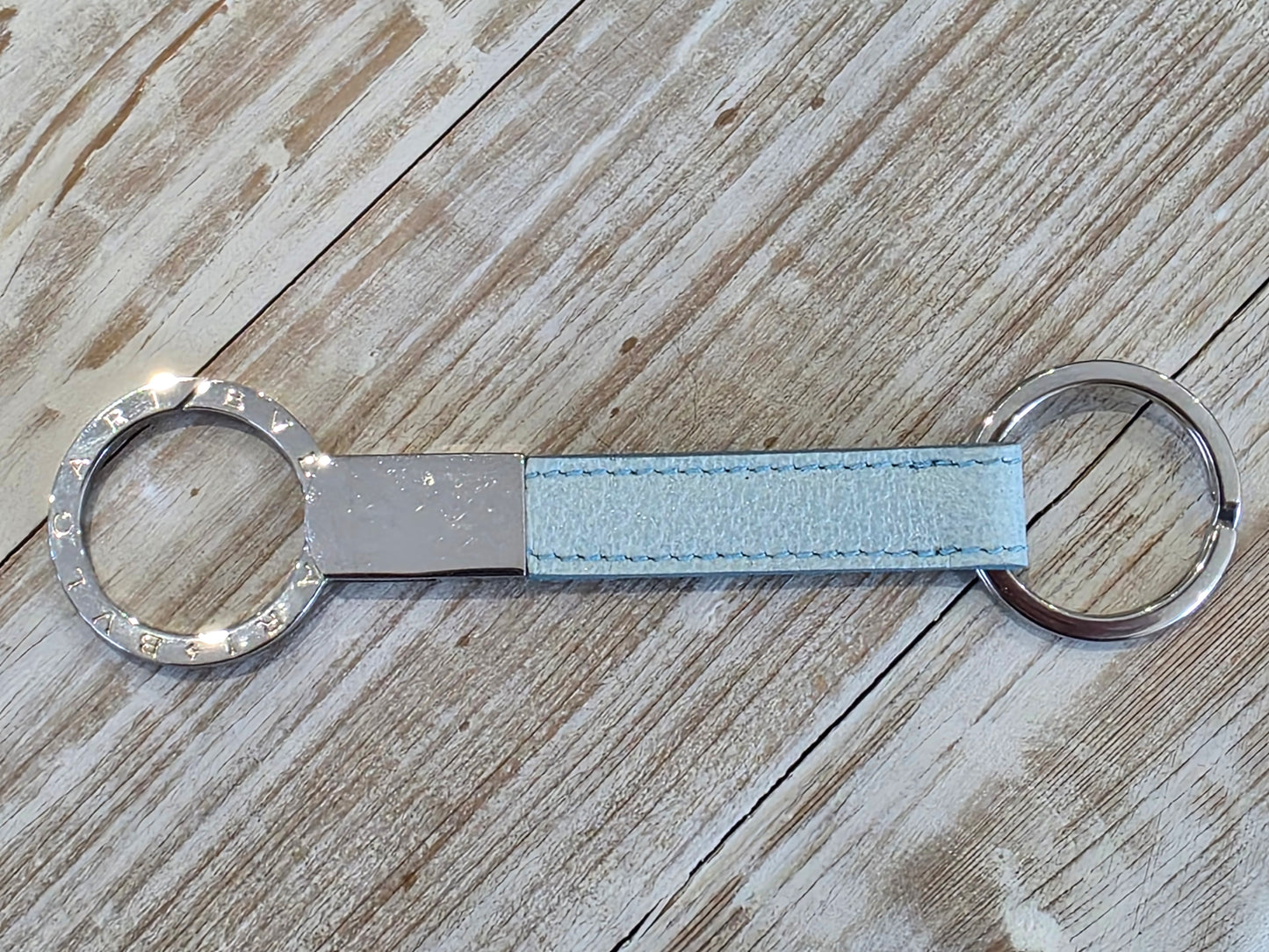 Authentic BVLGARI BB Man Double Ring Keychain, Turquoise/Silver