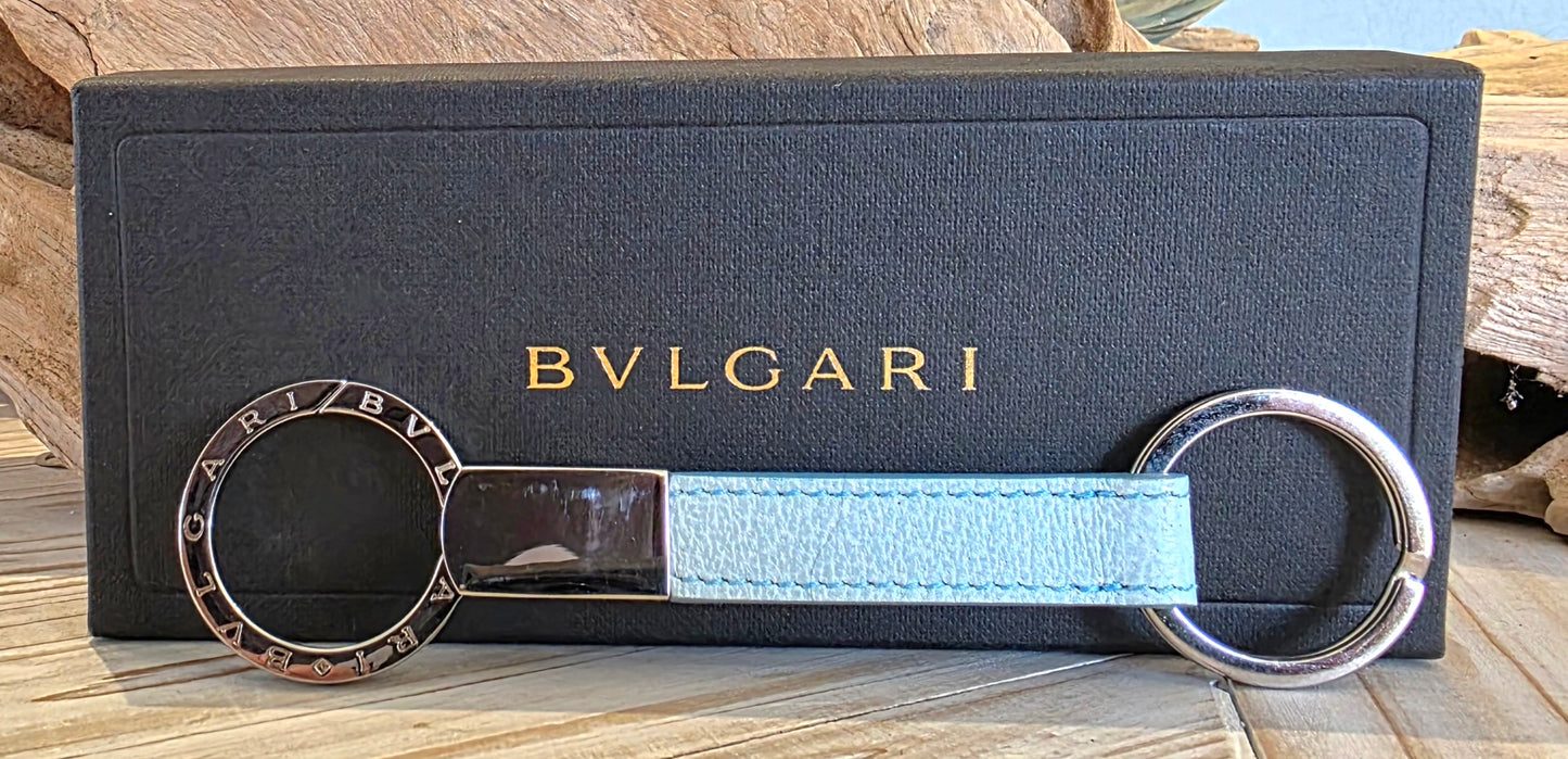 Authentic BVLGARI BB Man Double Ring Keychain, Turquoise/Silver