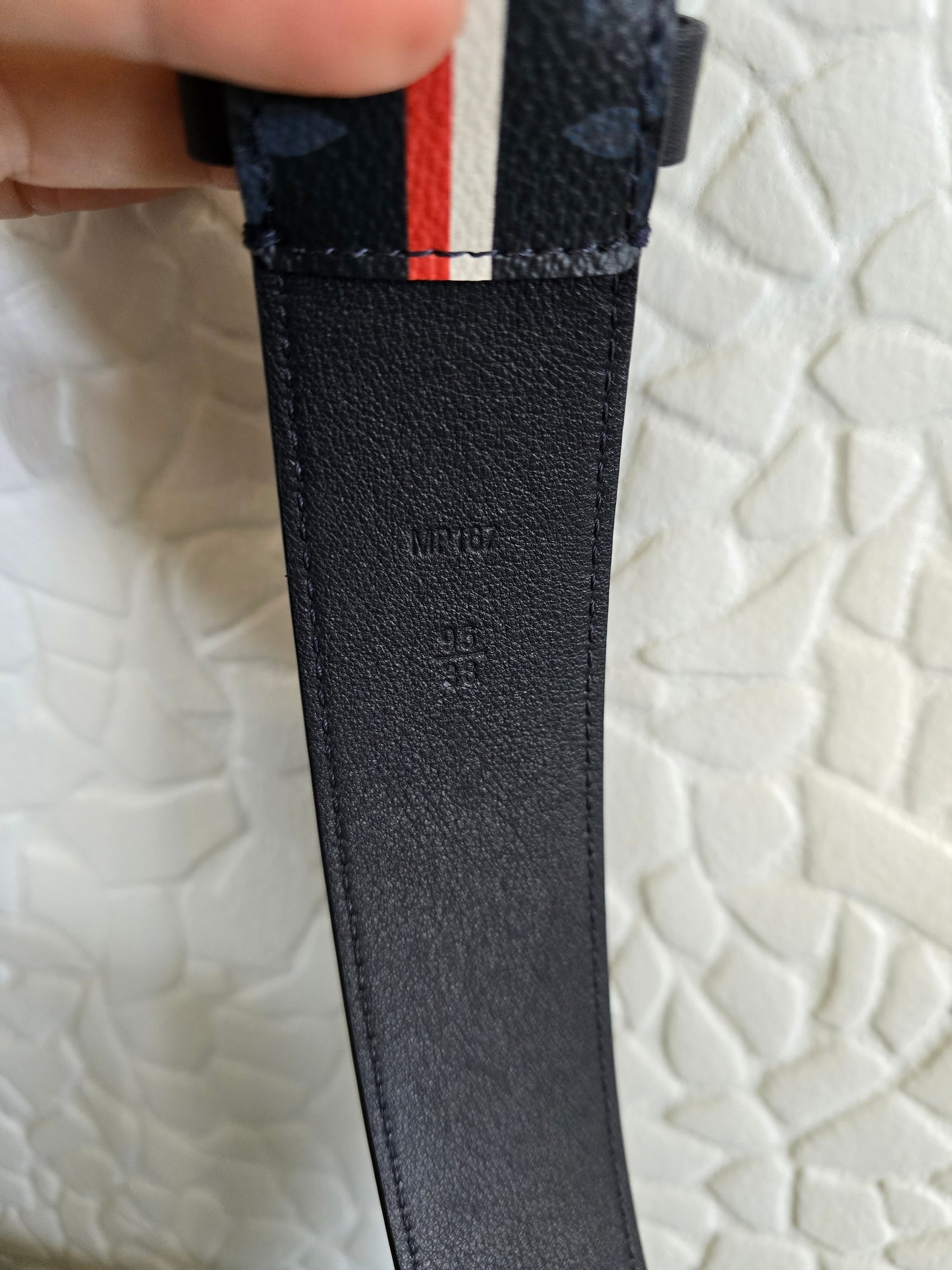 Louis Vuitton Monogram Navy Coated Canvas/Leather Belt with Red/White Stripe Sz. 95 CM