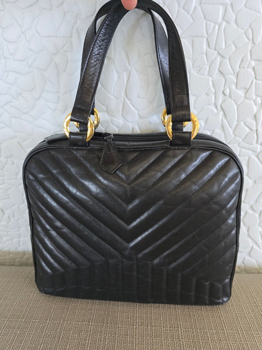 YSL Black Chevron Leather Handbag