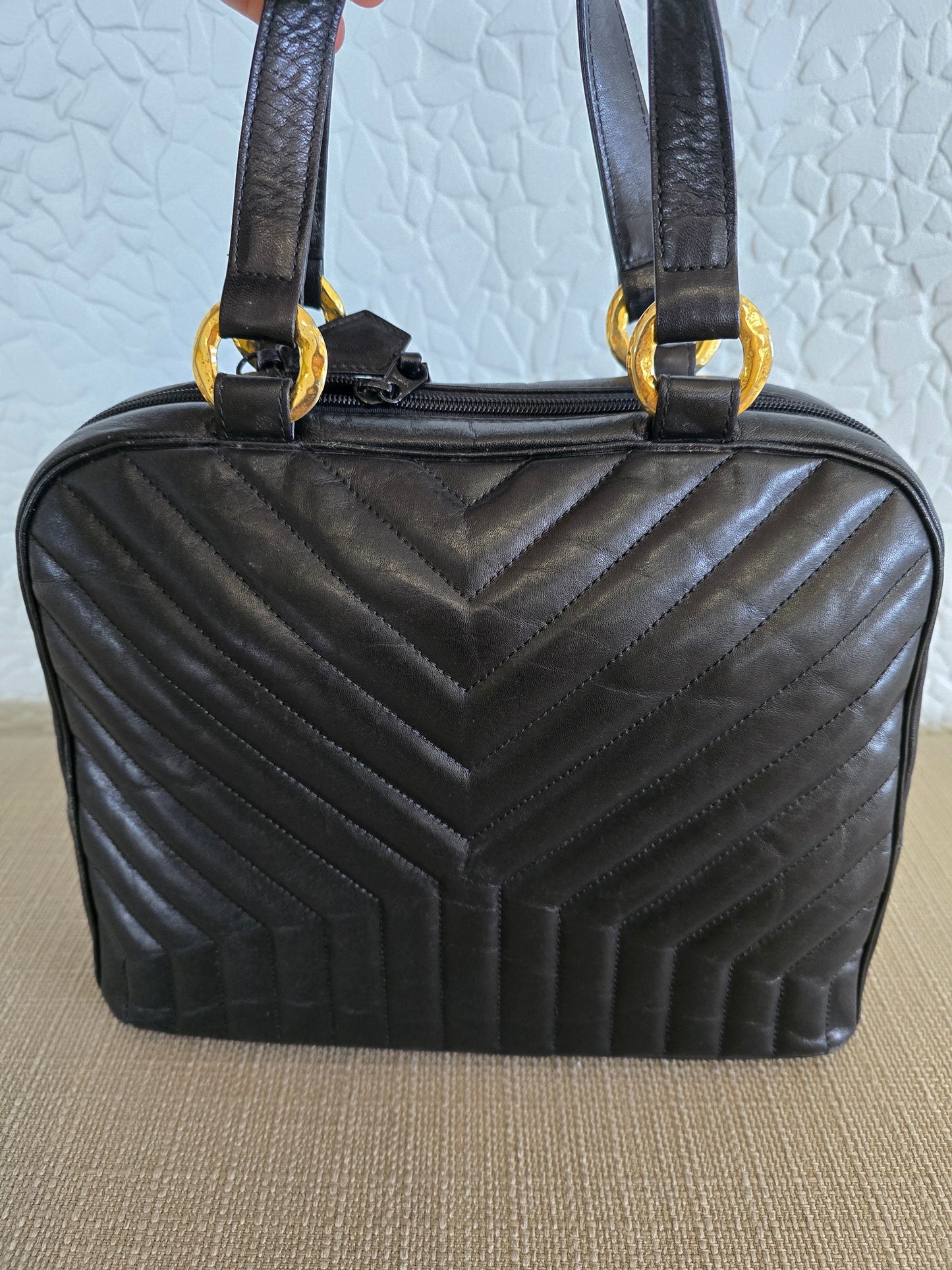 YSL Black Chevron Leather Handbag