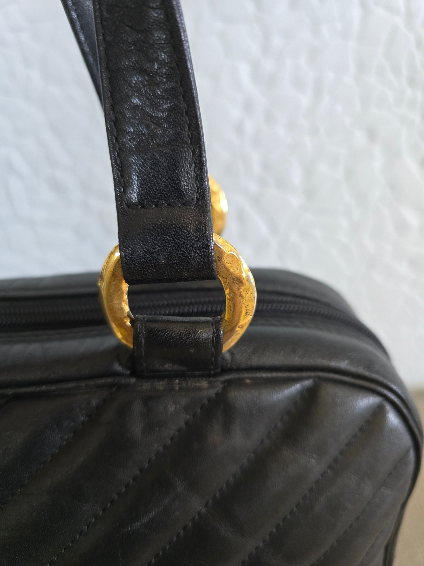 YSL Black Chevron Leather Handbag
