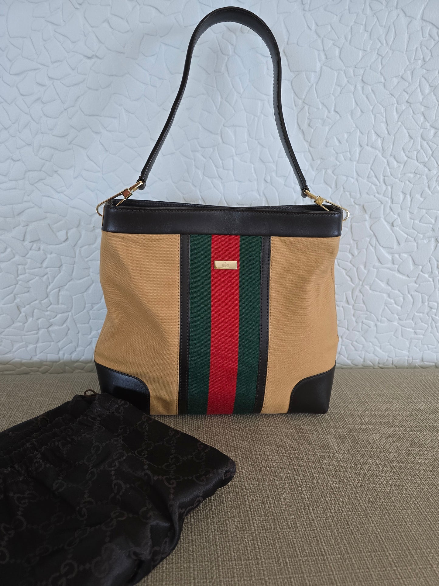 Gucci Canvas and Leather Sherry One Handle Tote