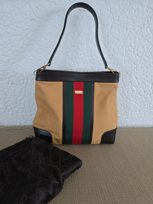 Gucci Canvas and Leather Sherry One Handle Tote