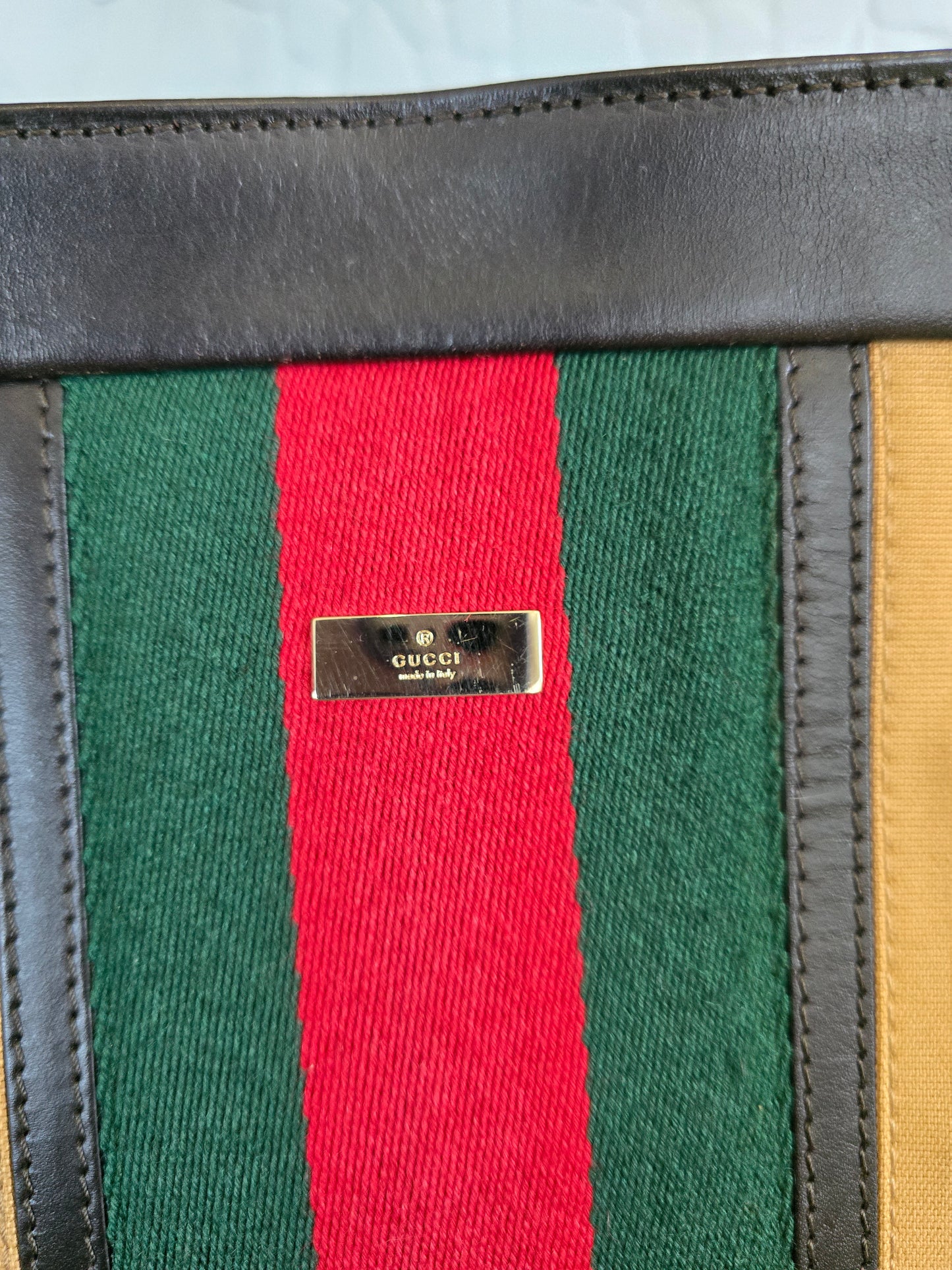 Gucci Canvas and Leather Sherry One Handle Tote