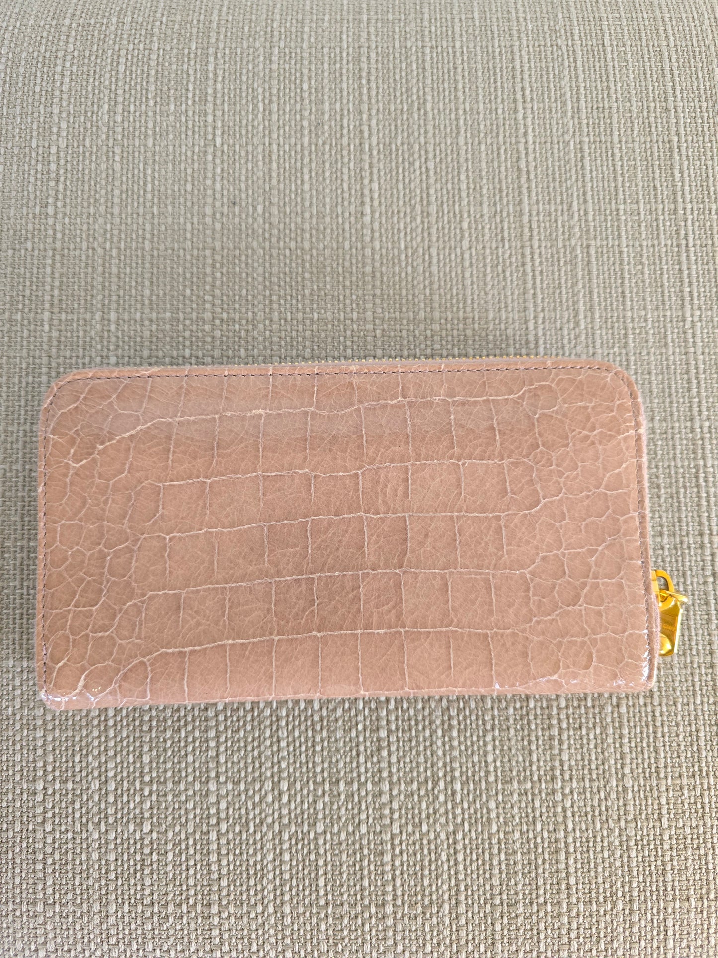 Miu Miu Croc Embossed Tan Leather Zipper Long Wallet