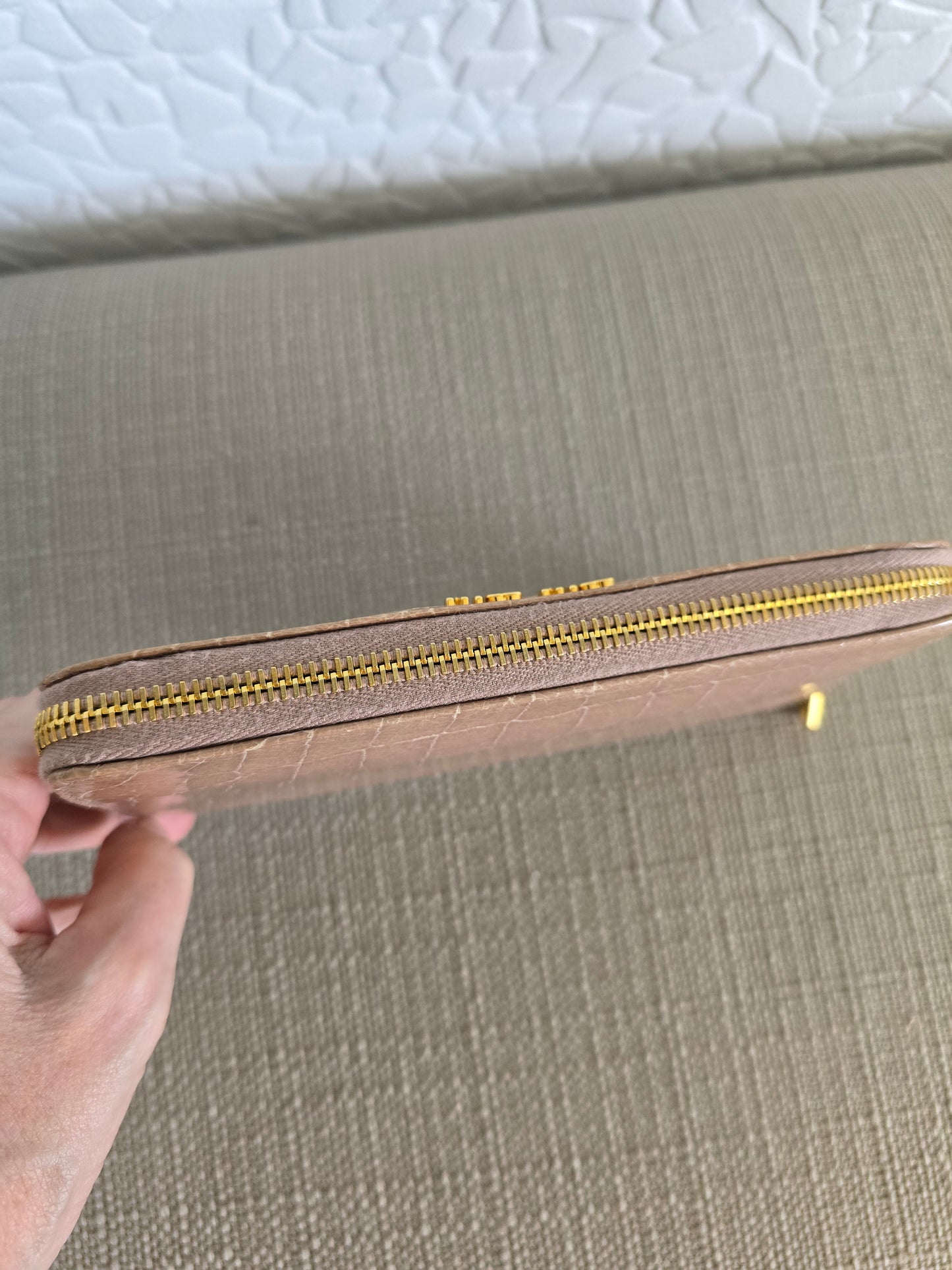 Miu Miu Croc Embossed Tan Leather Zipper Long Wallet