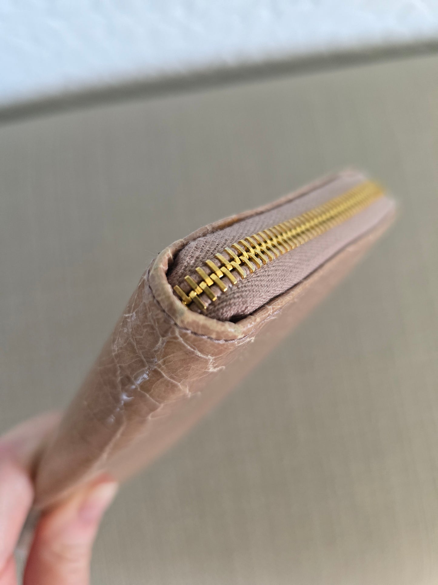 Miu Miu Croc Embossed Tan Leather Zipper Long Wallet