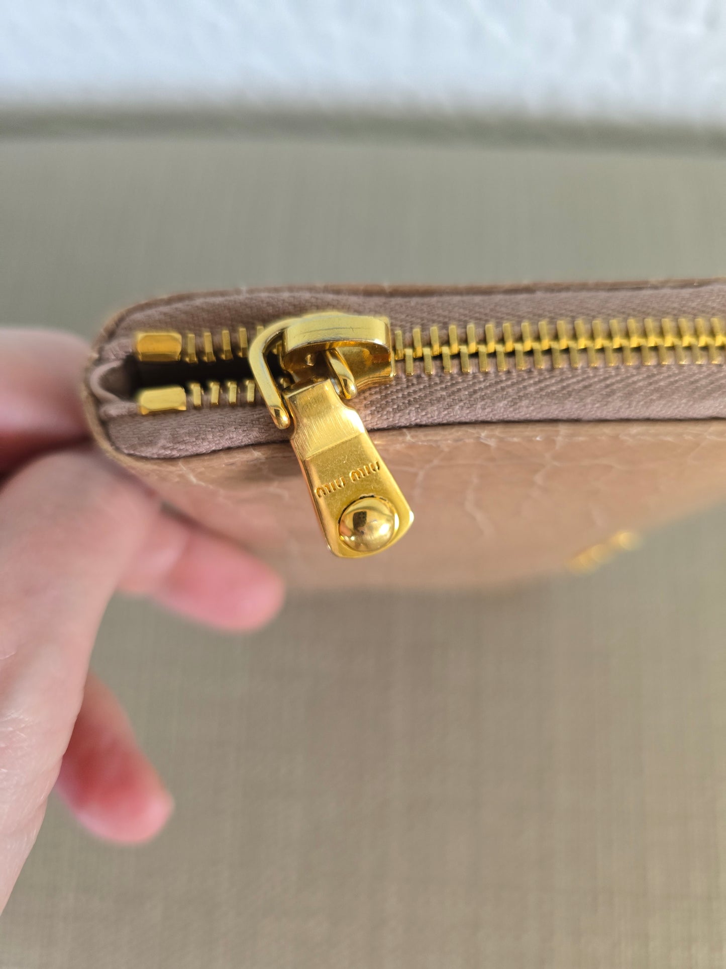 Miu Miu Croc Embossed Tan Leather Zipper Long Wallet