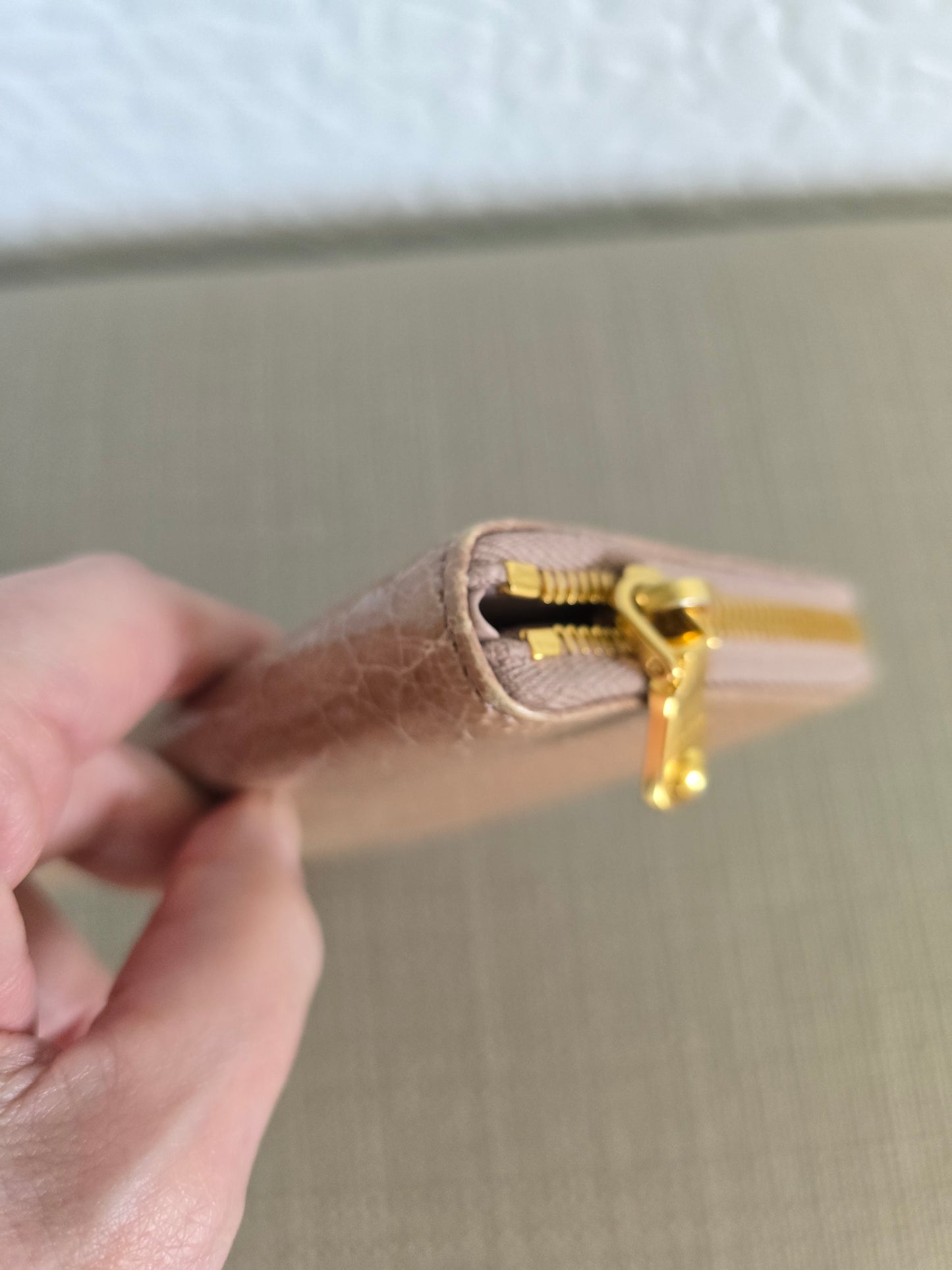 Miu Miu Croc Embossed Tan Leather Zipper Long Wallet