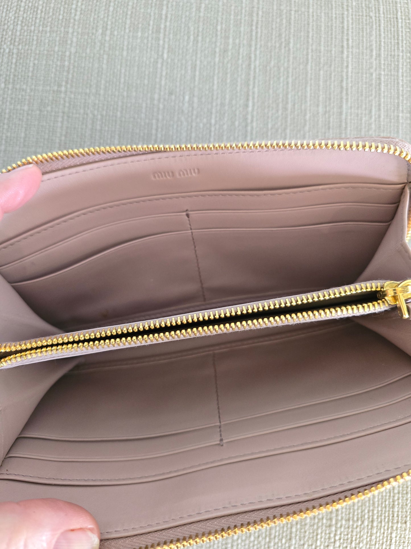 Miu Miu Croc Embossed Tan Leather Zipper Long Wallet