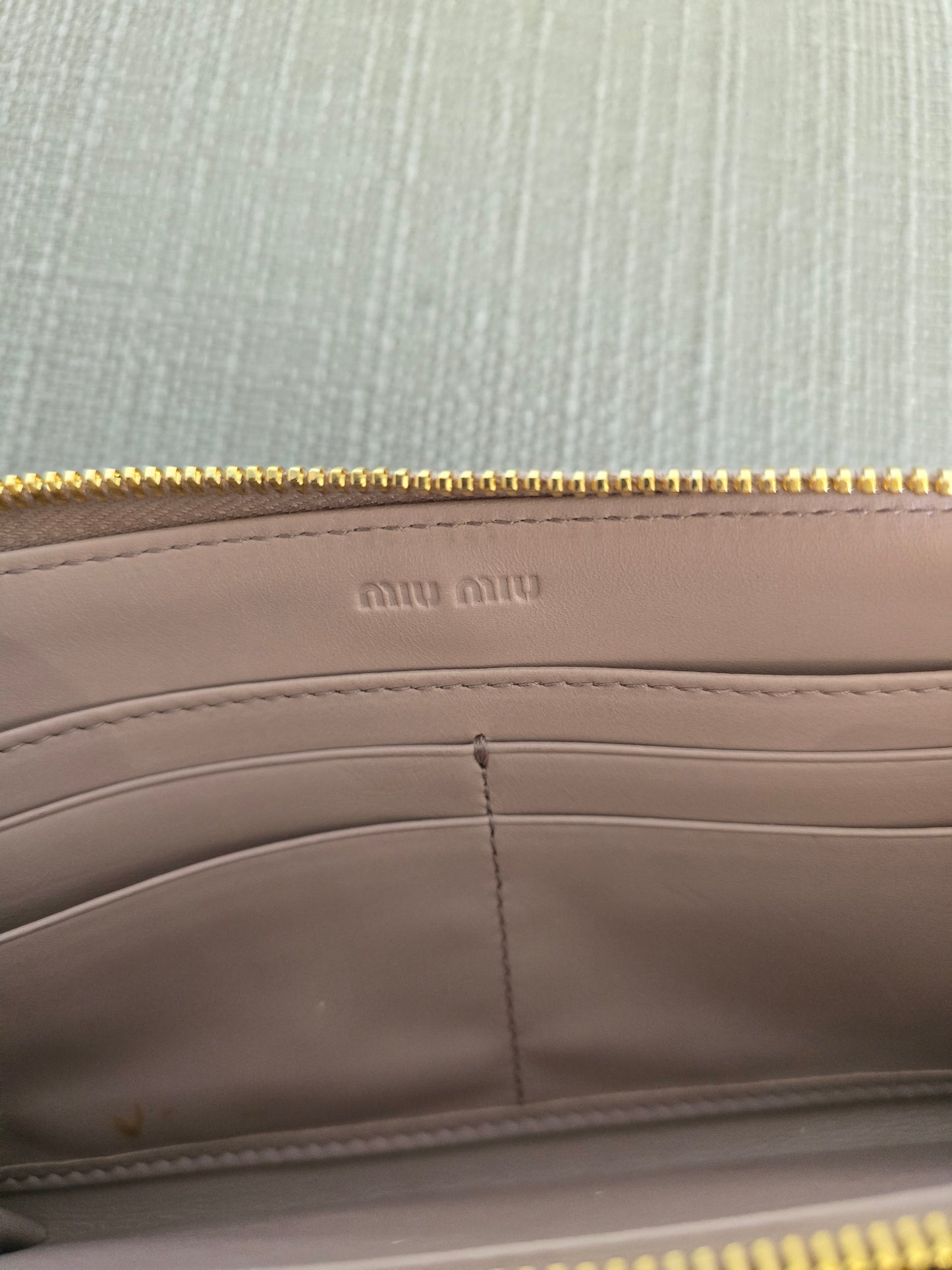 Miu Miu Croc Embossed Tan Leather Zipper Long Wallet