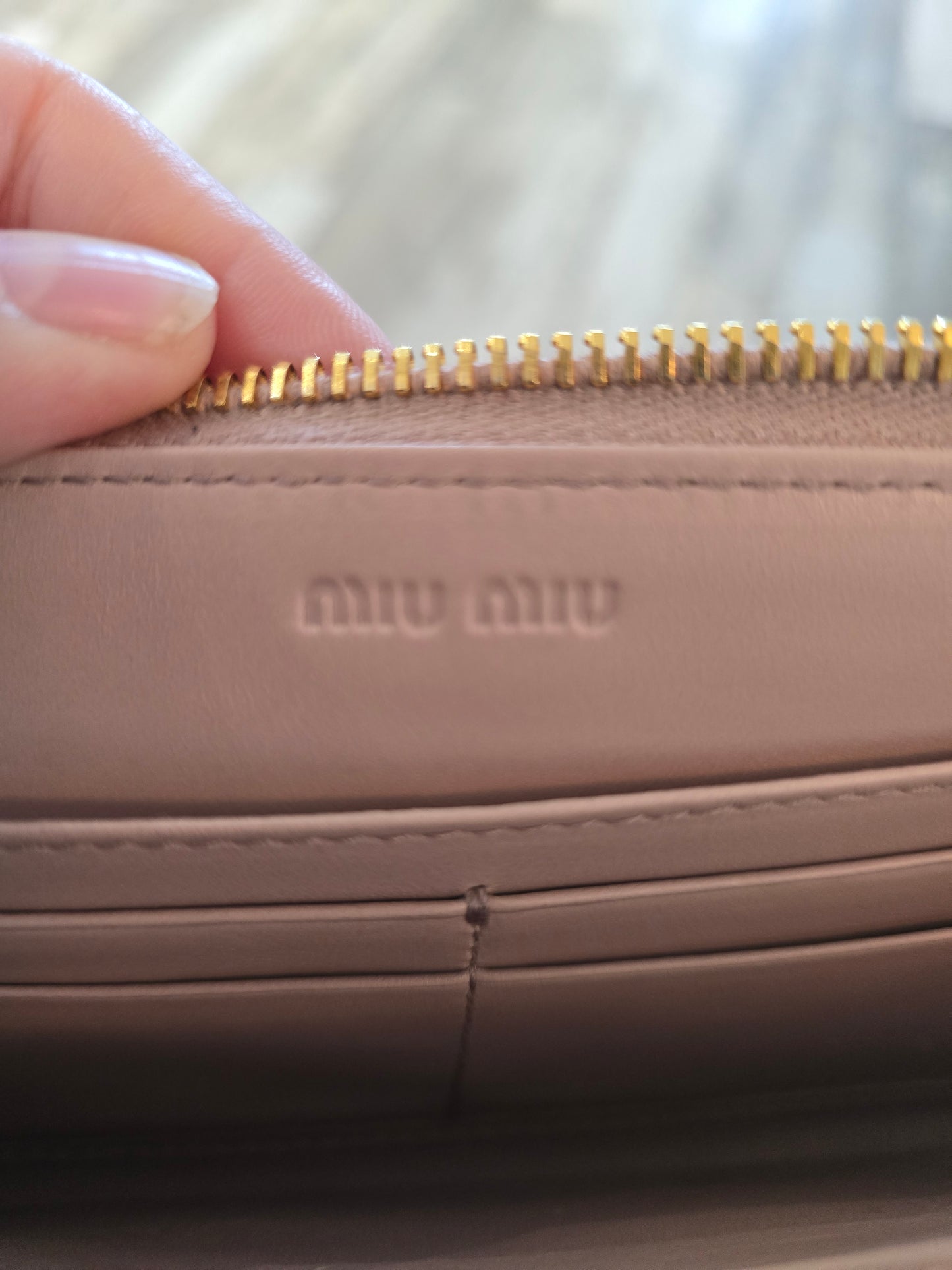 Miu Miu Croc Embossed Tan Leather Zipper Long Wallet