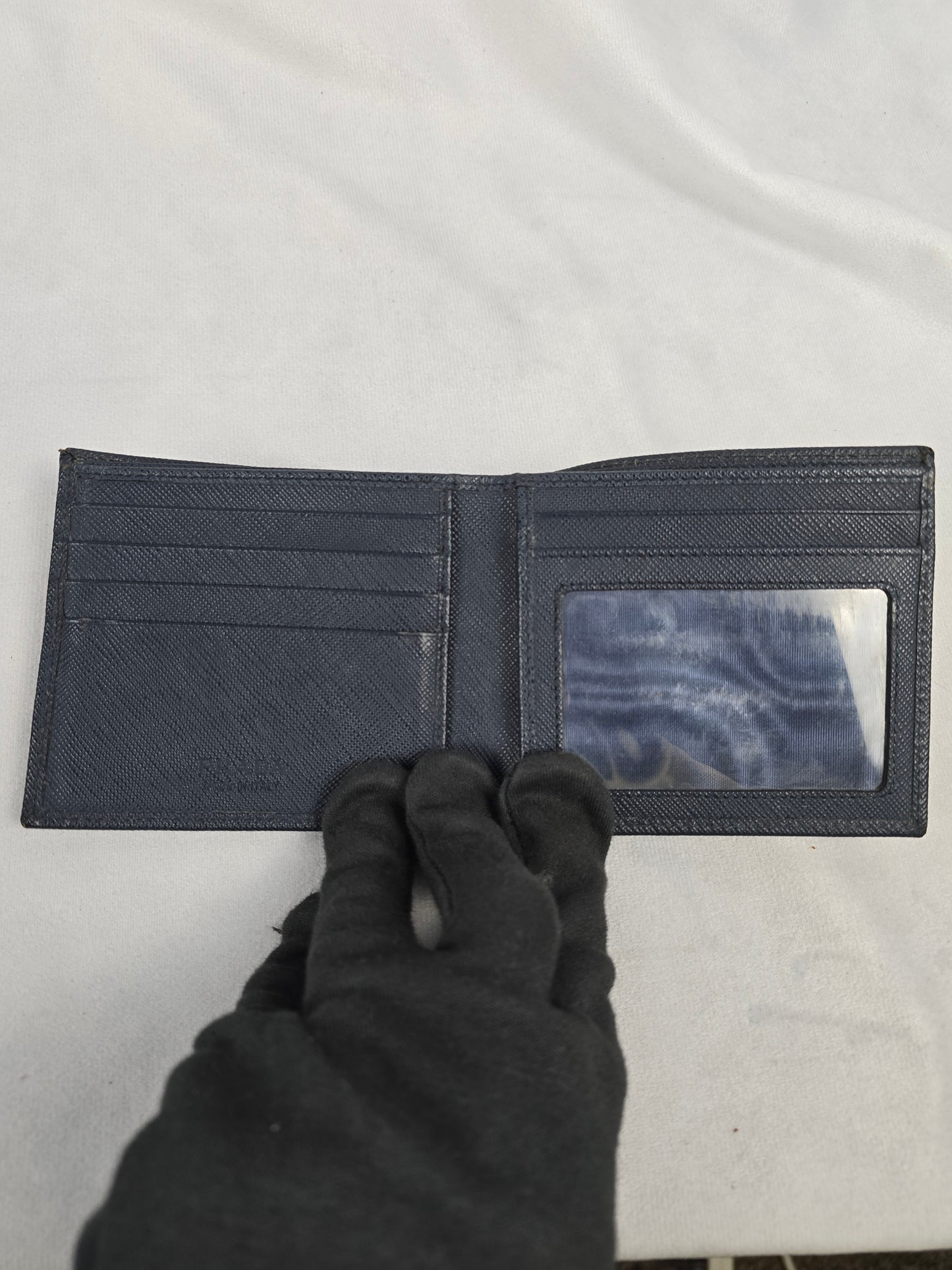 Prada Saffiano Leather Navy Blue Bifold Wallet