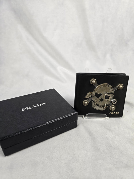 Prada Skull and Crossbones Tessuto Nylon Bifold Wallet