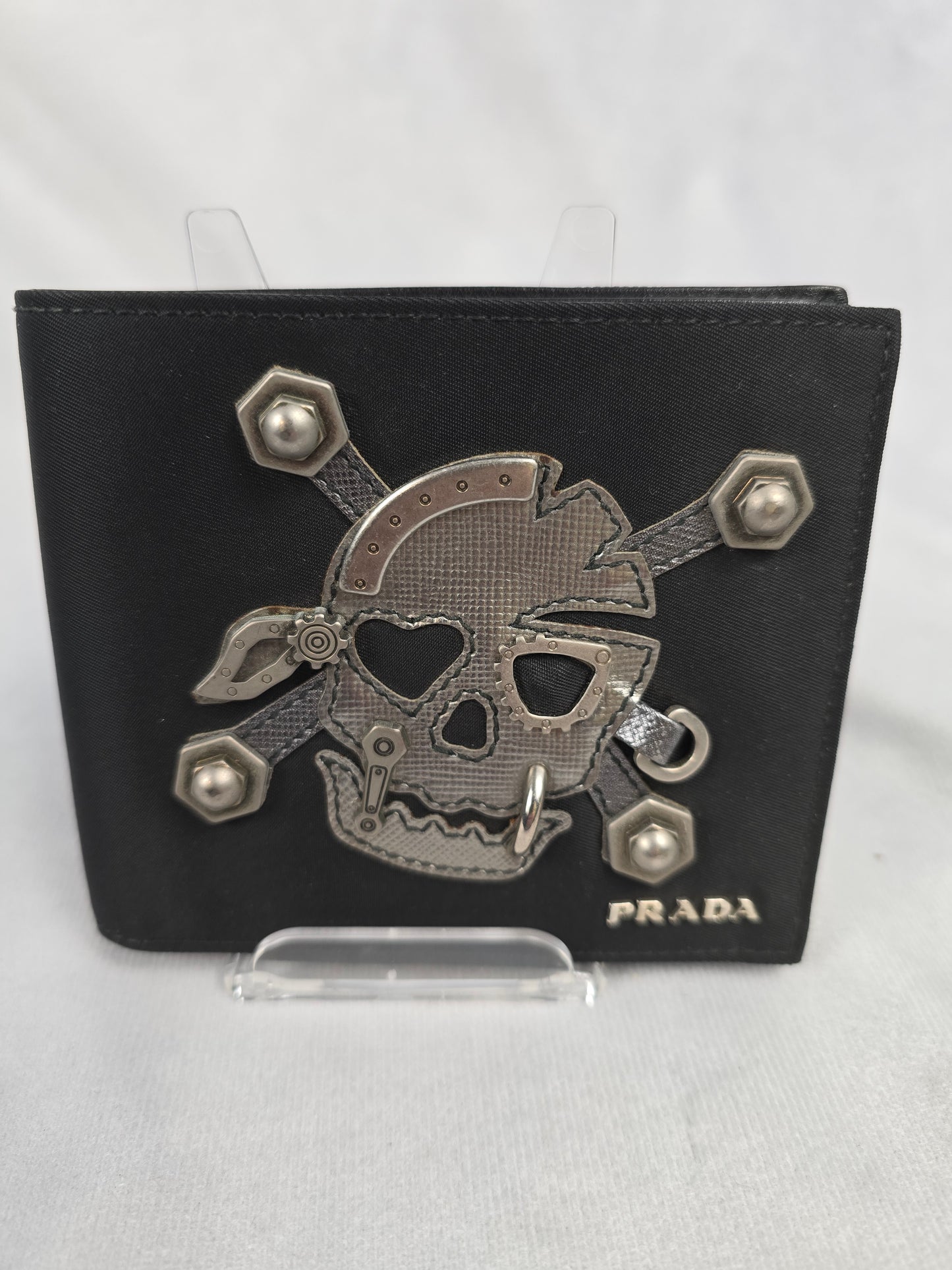 Prada Skull and Crossbones Tessuto Nylon Bifold Wallet