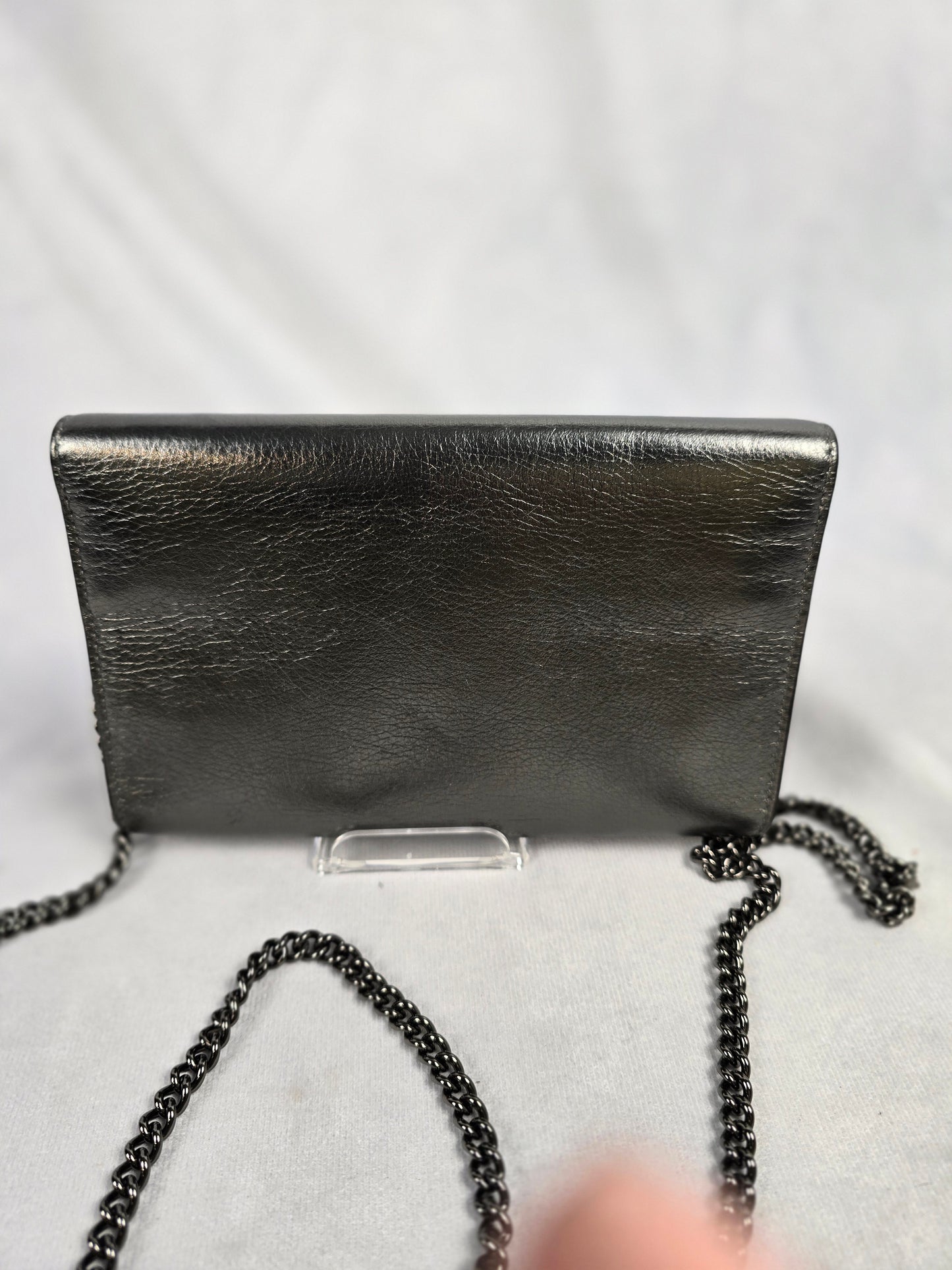 Fendi Metallic Graphite Wallet on Chain/Crossbody