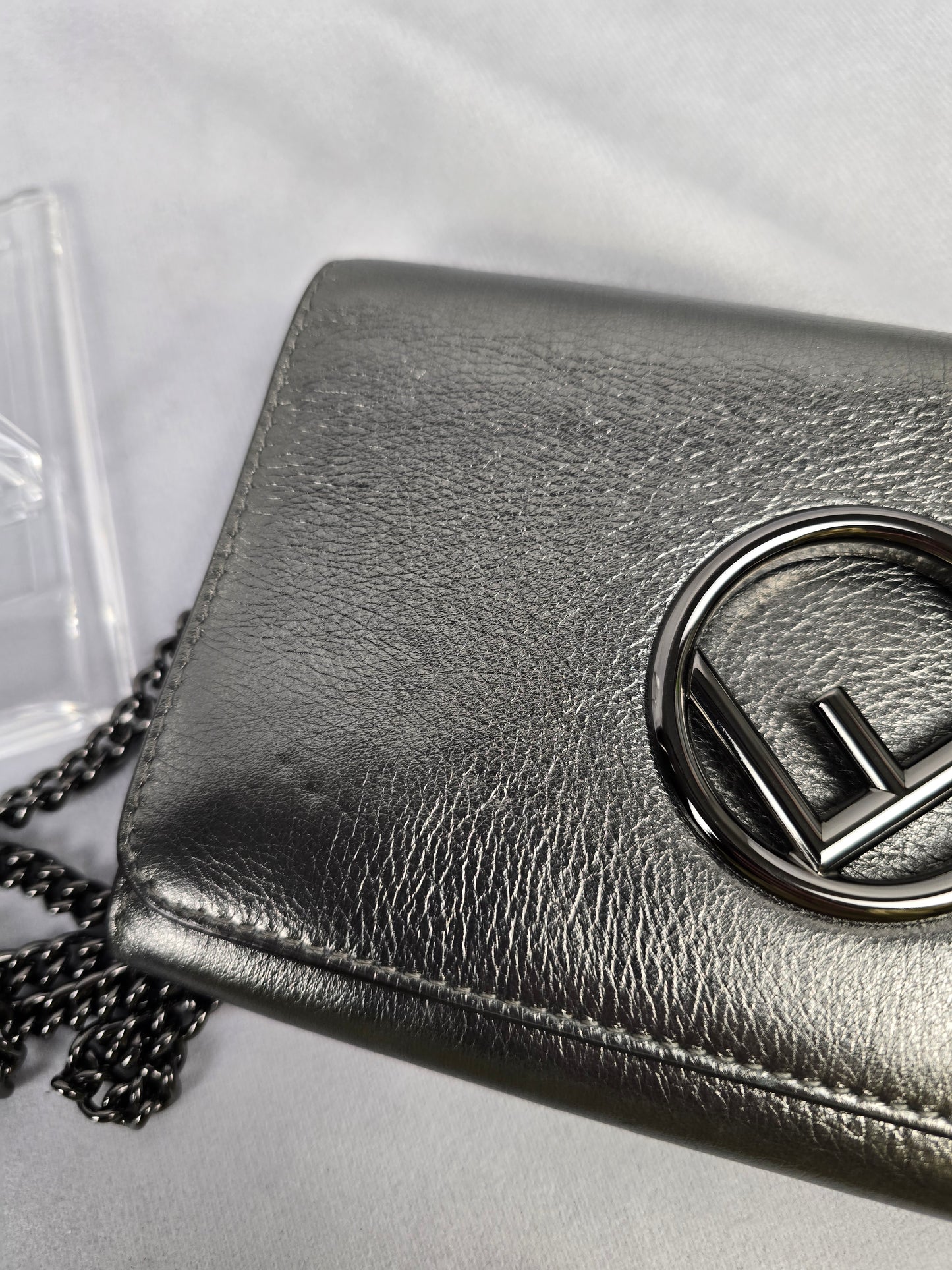 Fendi Metallic Graphite Wallet on Chain/Crossbody