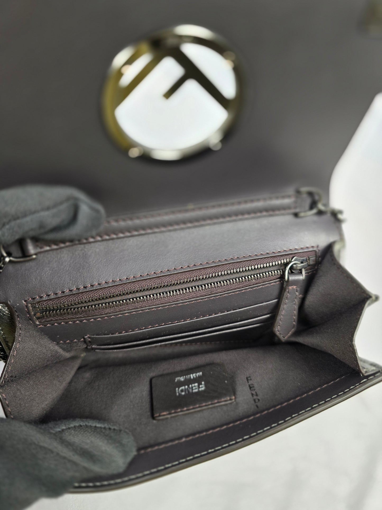 Fendi Metallic Graphite Wallet on Chain/Crossbody