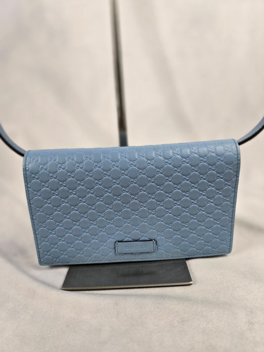 Gucci Microguccissima Crossbody Wallet Soft Blue