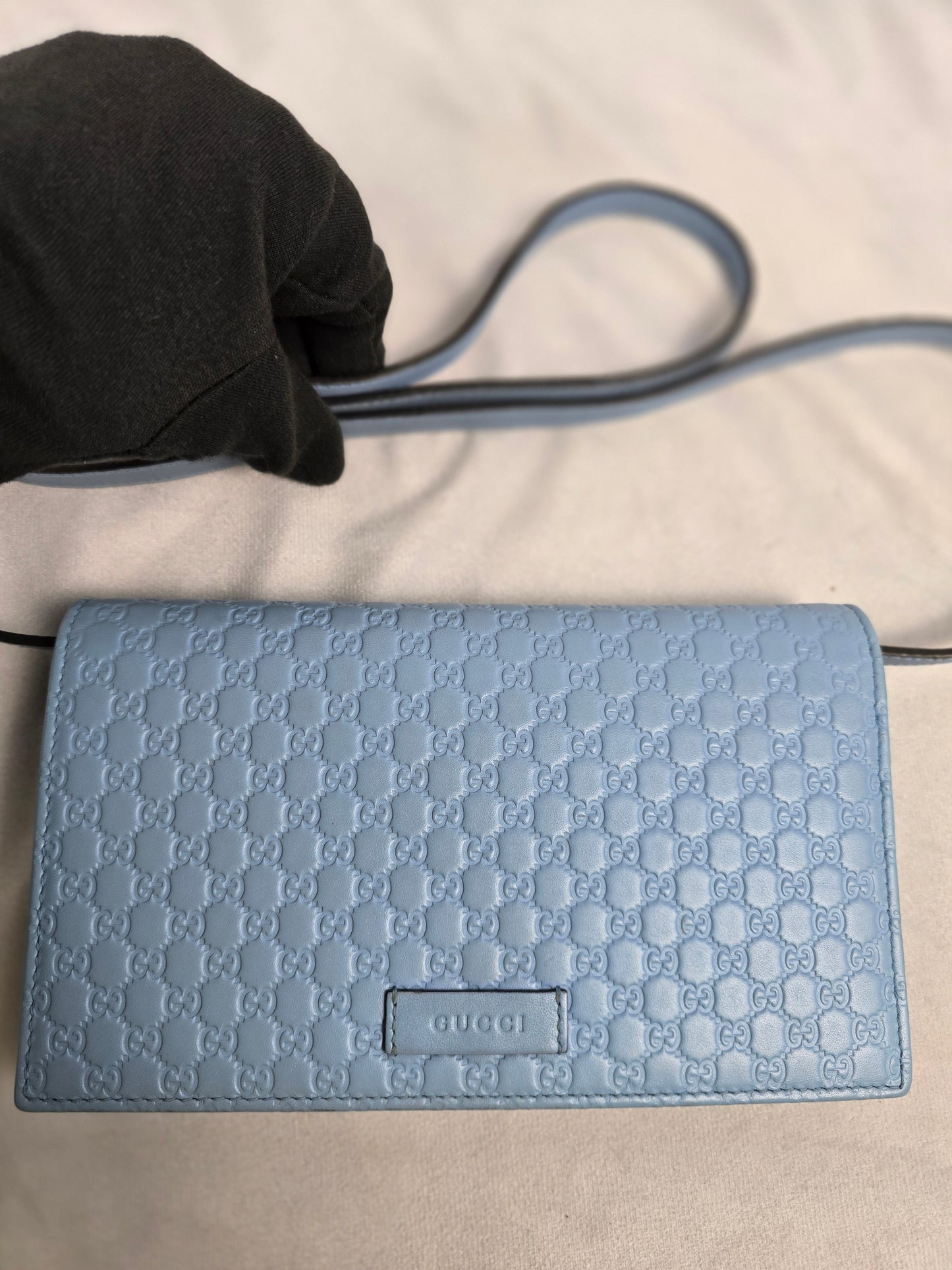 Gucci Microguccissima Crossbody Wallet Soft Blue