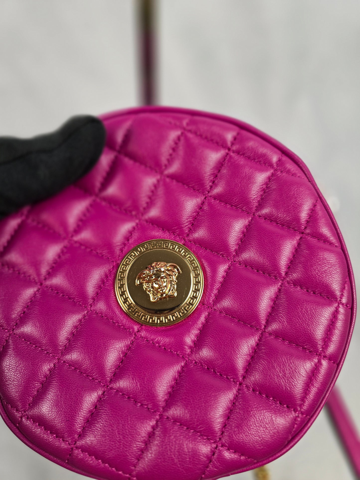 Versace Nappa Quilted La Medusa Round Camera Bag - Fuchsia