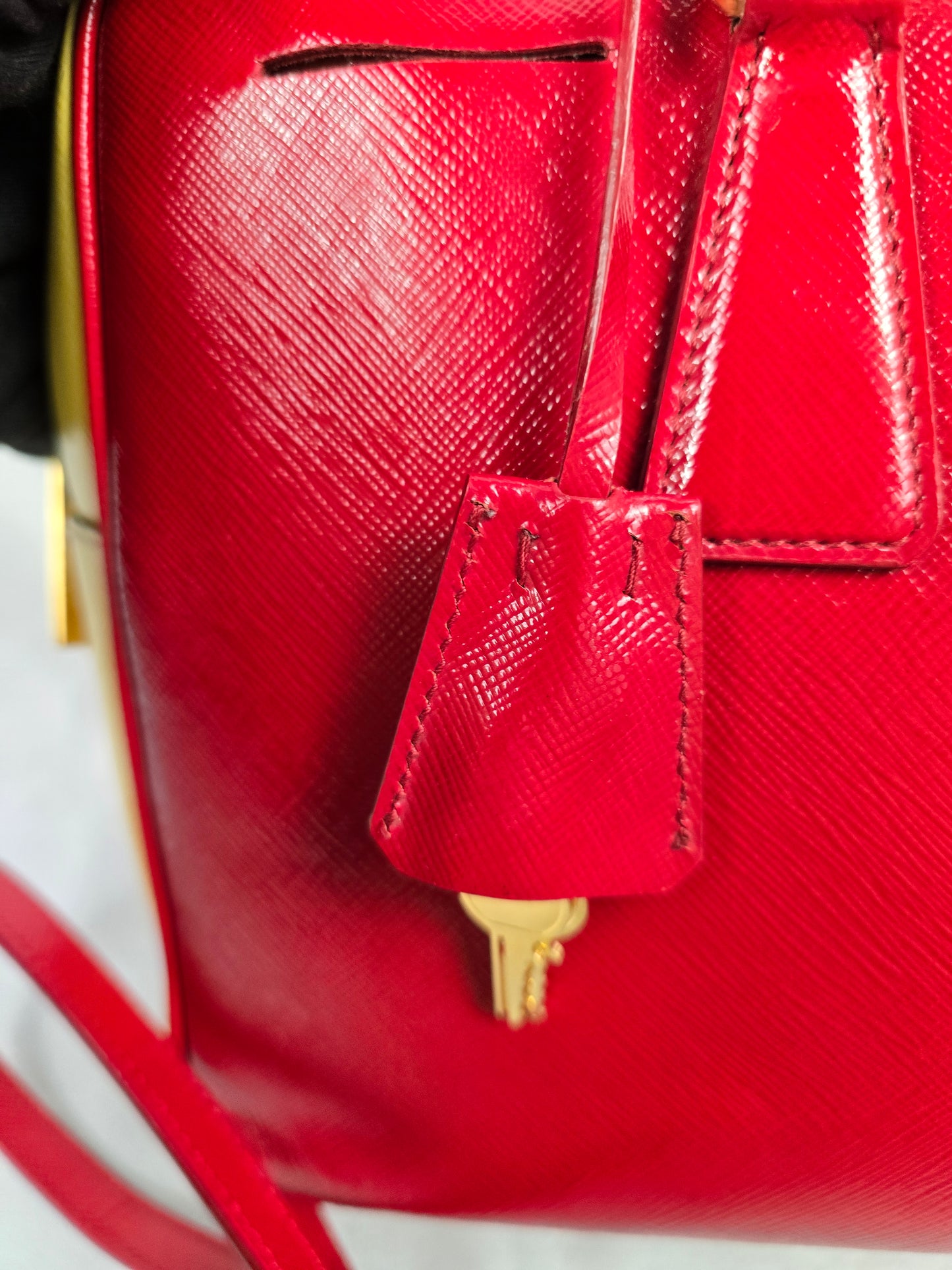 Prada Saffiano Bicolor Double Top Handle Bag in Red and Yellow