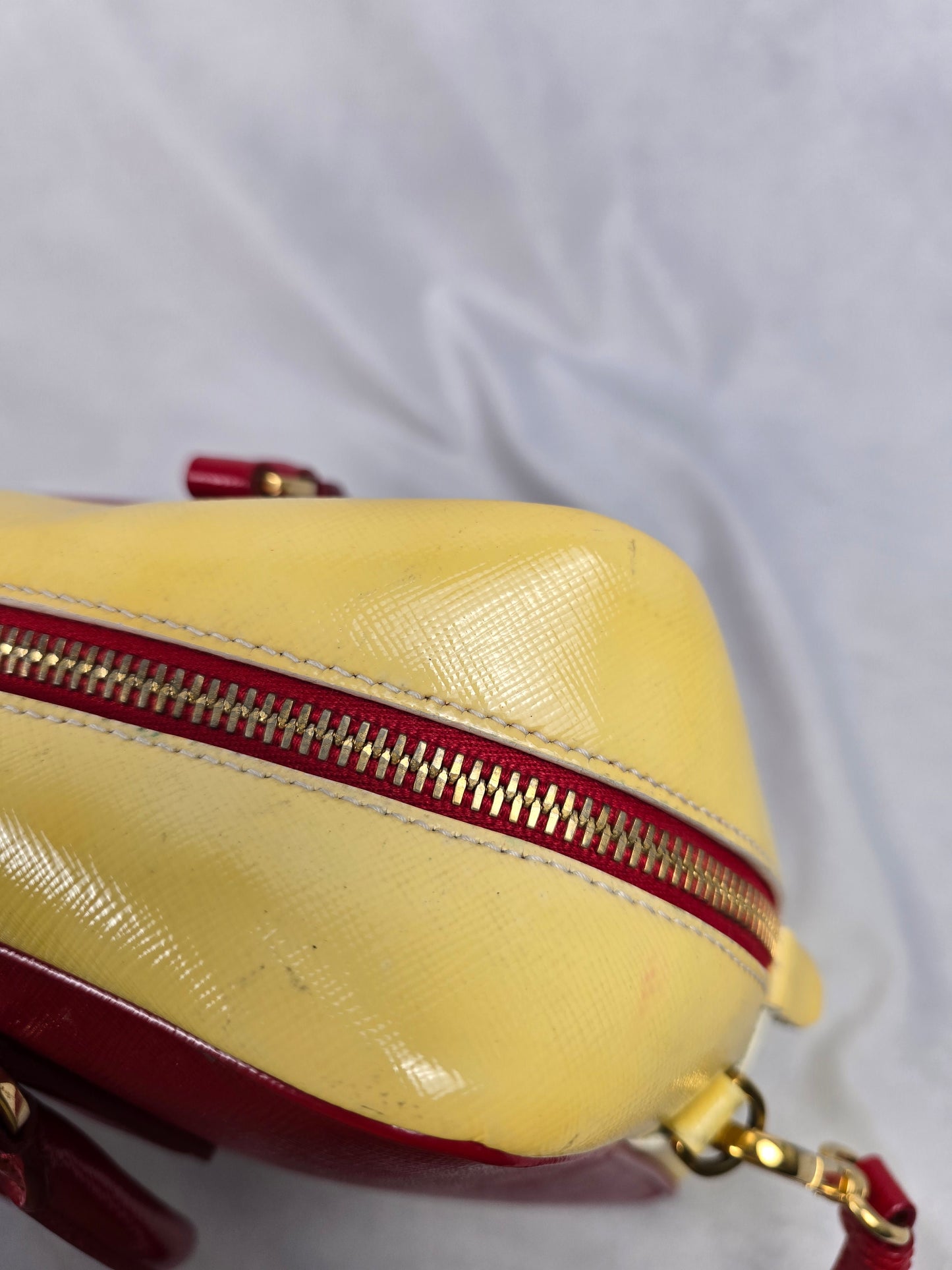 Prada Saffiano Bicolor Double Top Handle Bag in Red and Yellow