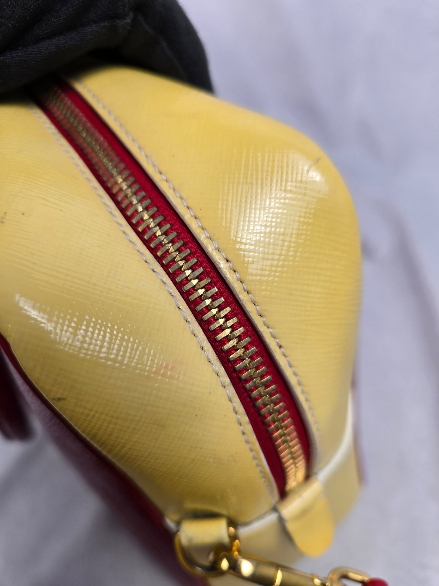 Prada Saffiano Bicolor Double Top Handle Bag in Red and Yellow