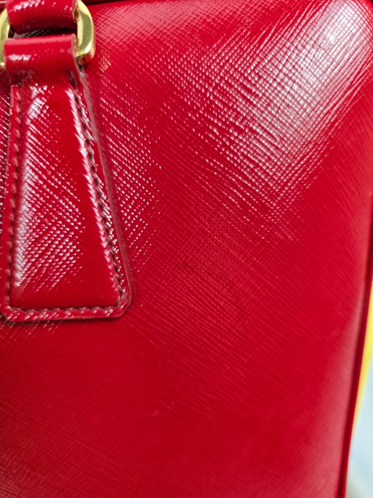Prada Saffiano Bicolor Double Top Handle Bag in Red and Yellow