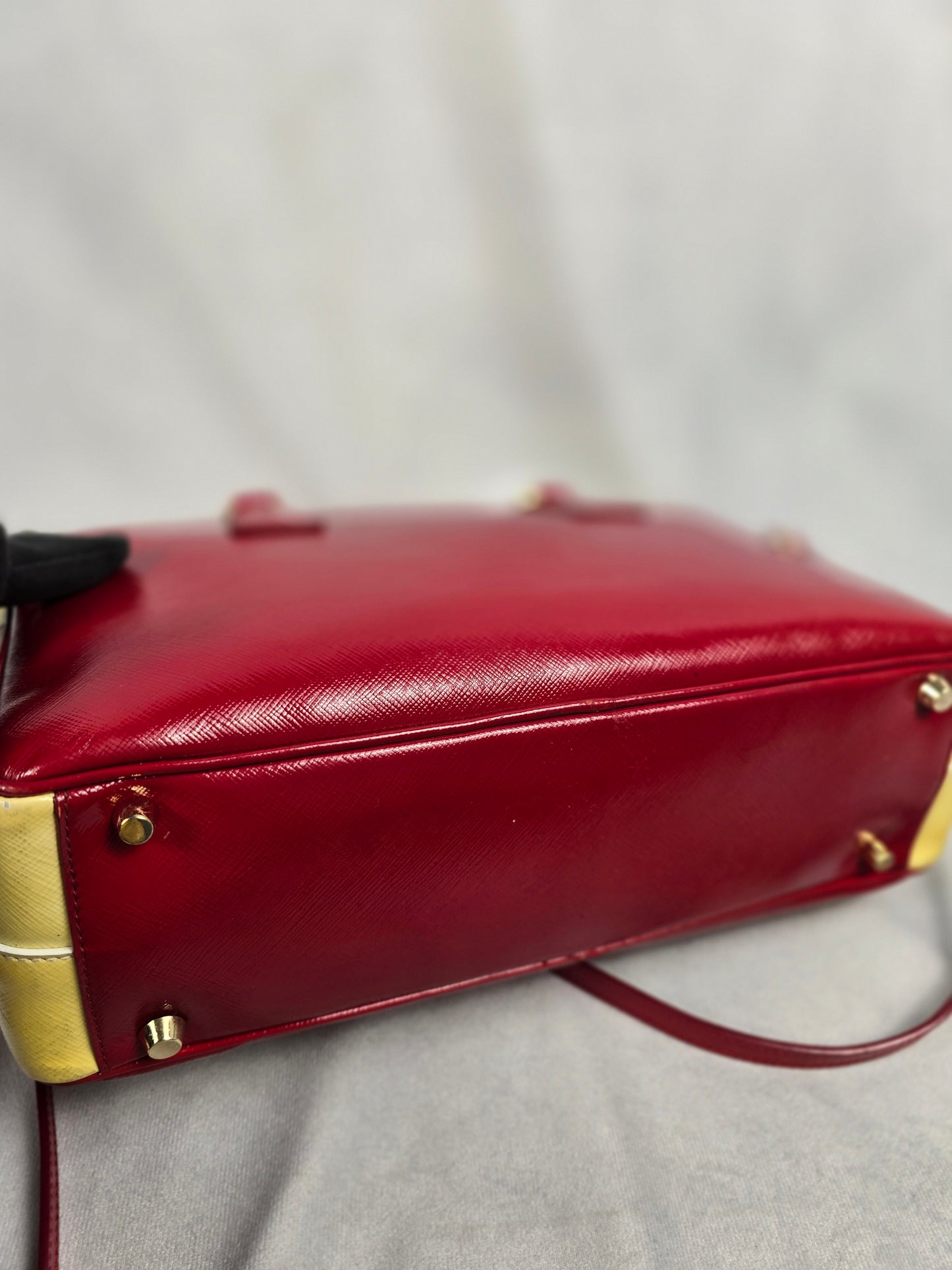 Prada Saffiano Bicolor Double Top Handle Bag in Red and Yellow