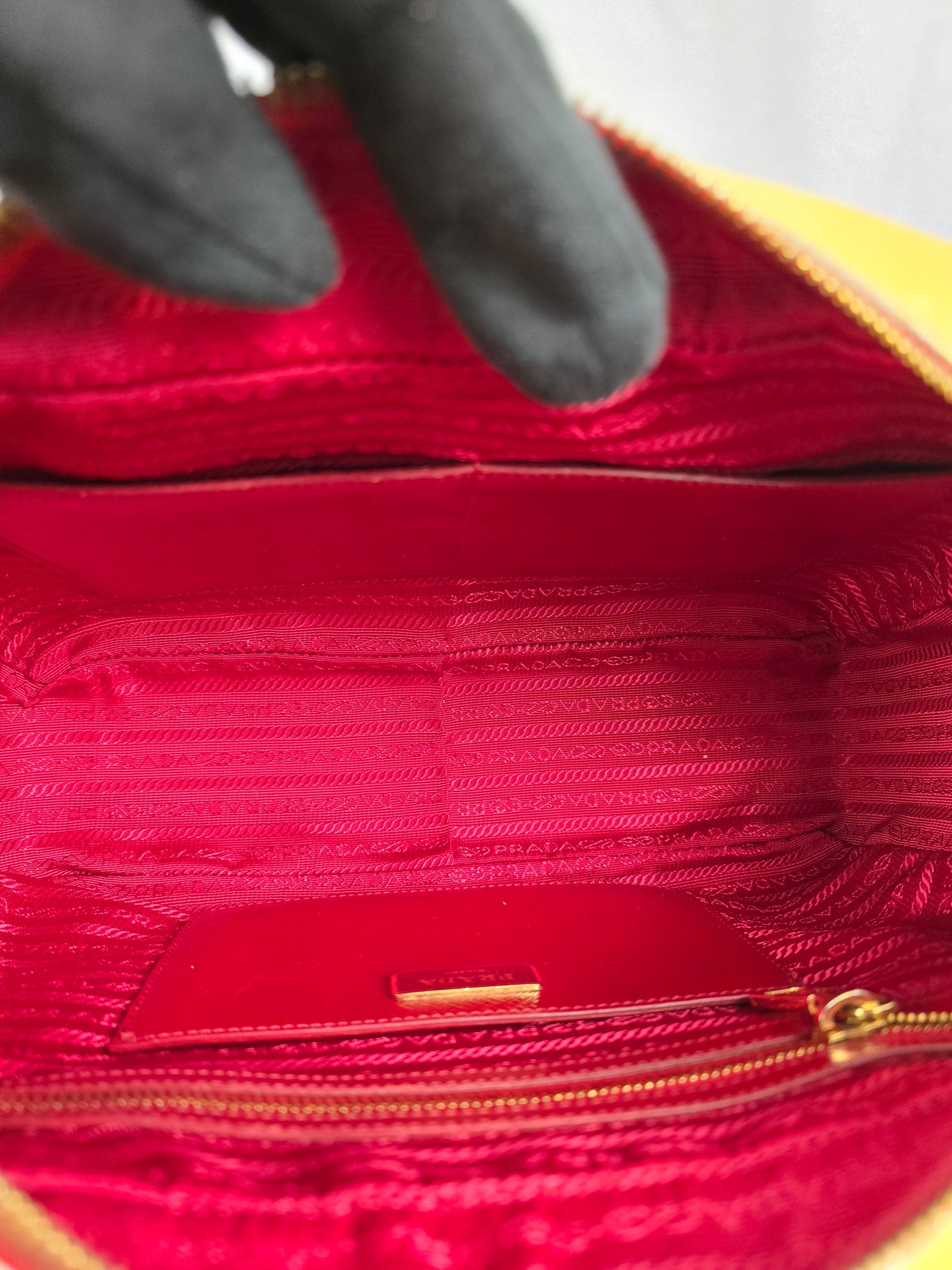 Prada Saffiano Bicolor Double Top Handle Bag in Red and Yellow