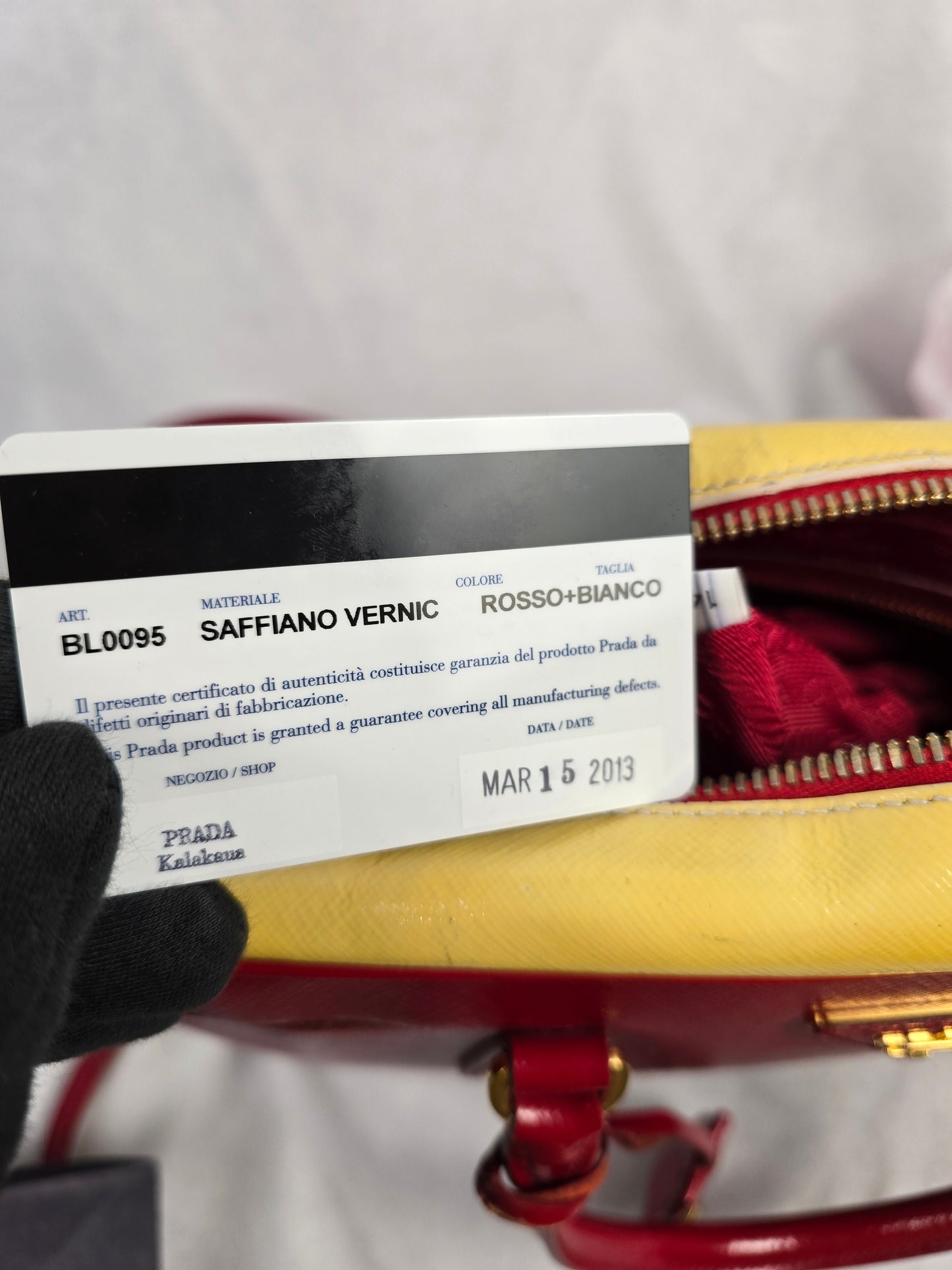 Prada Saffiano Bicolor Double Top Handle Bag in Red and Yellow