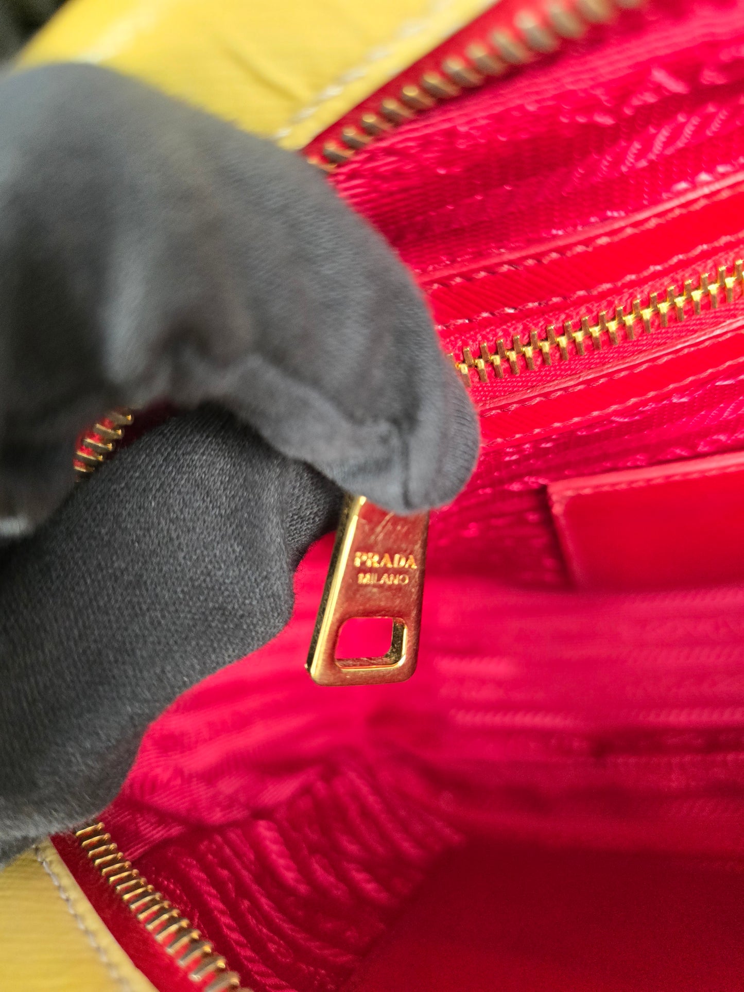 Prada Saffiano Bicolor Double Top Handle Bag in Red and Yellow
