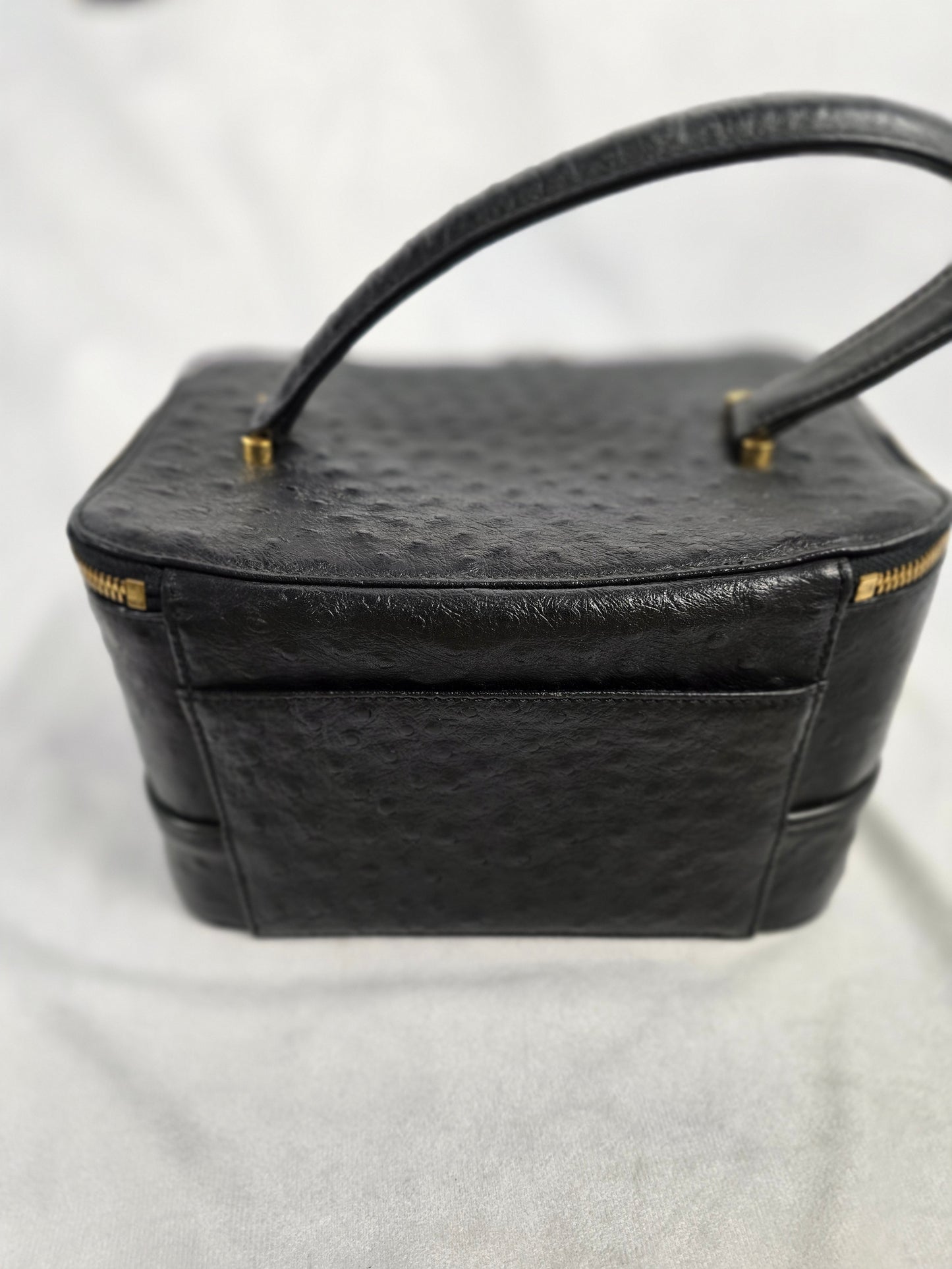 Gianni Versace Logo Sunburst Vintage Vanity Bag in Black Ostrich