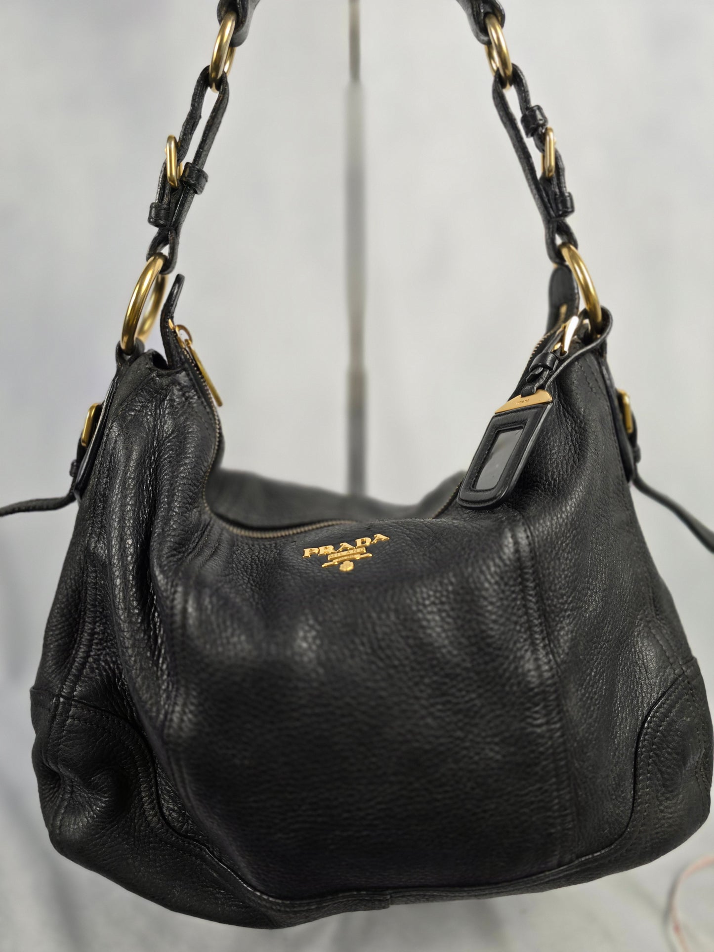 Prada Vitello Daino Hobo Bag in Black