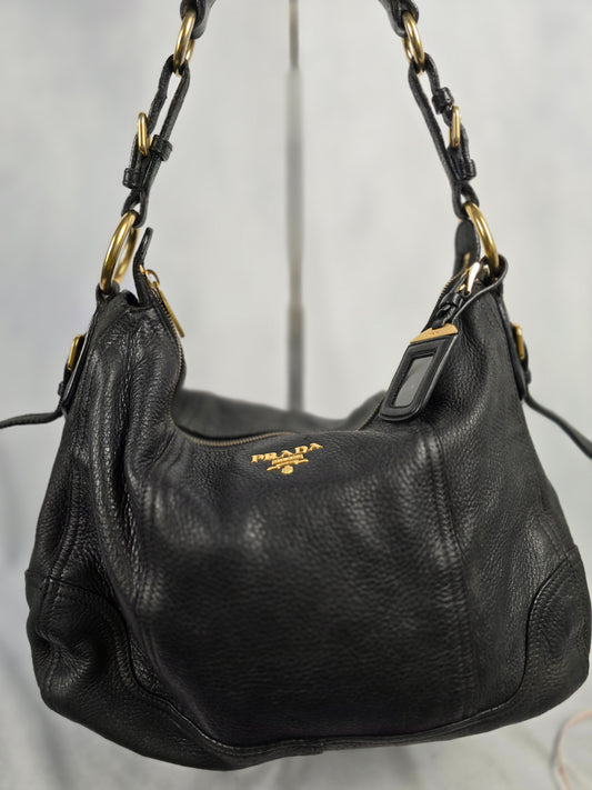 Prada Vitello Daino Hobo Bag in Black