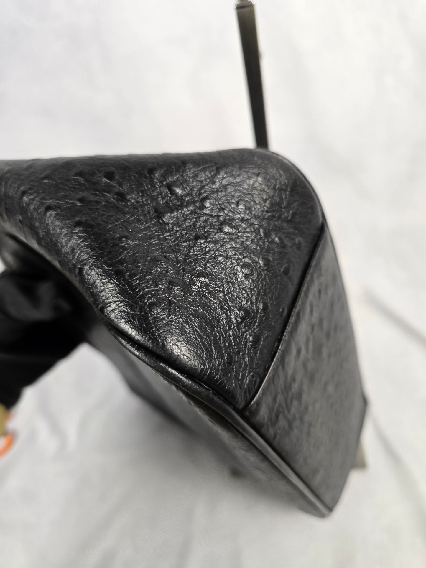 Gianni Versace Logo Sunburst Shoulder Bag in Black Ostrich Leather