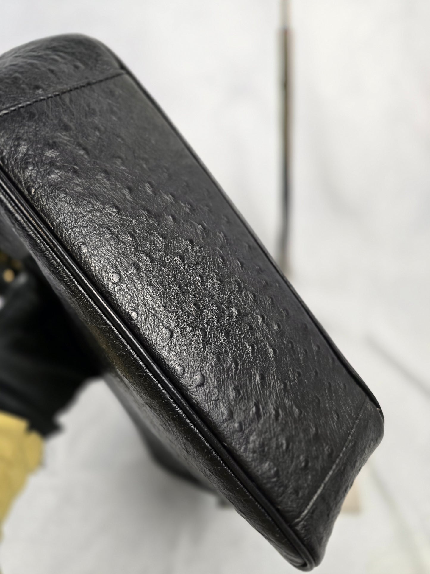 Gianni Versace Logo Sunburst Shoulder Bag in Black Ostrich Leather