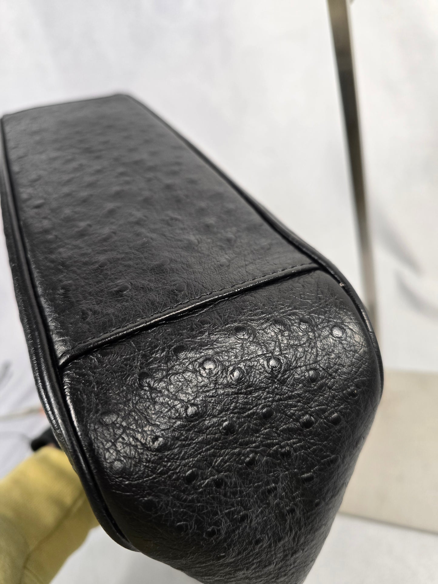 Gianni Versace Logo Sunburst Shoulder Bag in Black Ostrich Leather