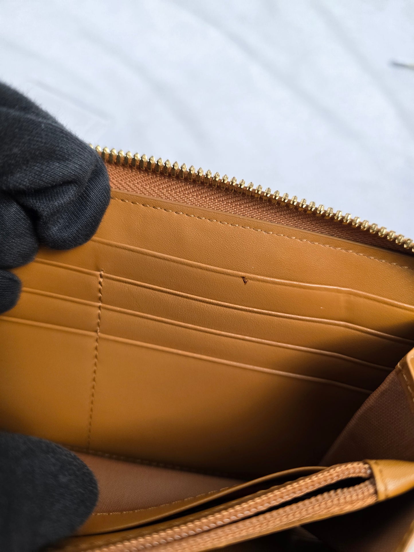 MCM Visetos Heritage Large Zip Around Wallet in Cognac