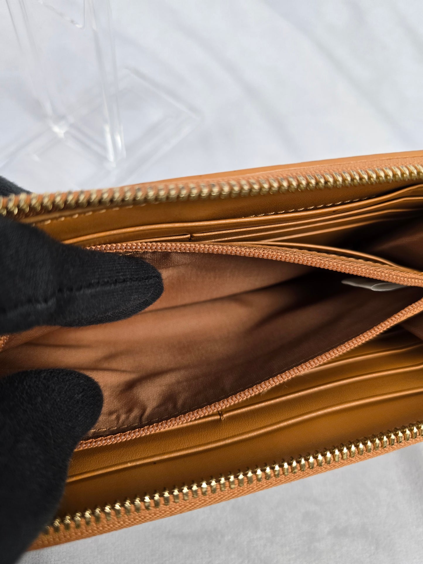 MCM Visetos Heritage Large Zip Around Wallet in Cognac