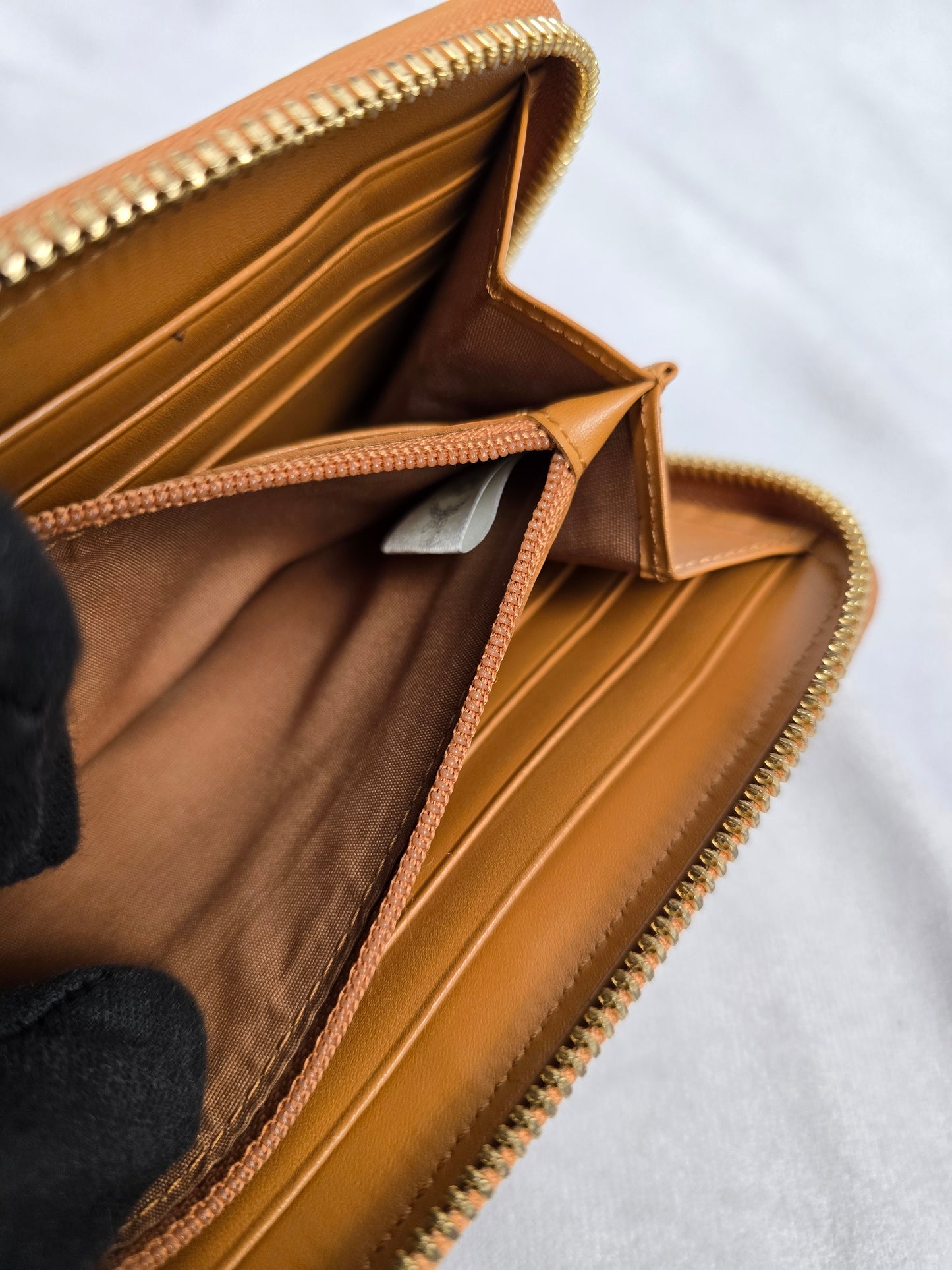 MCM Visetos Heritage Large Zip Around Wallet in Cognac