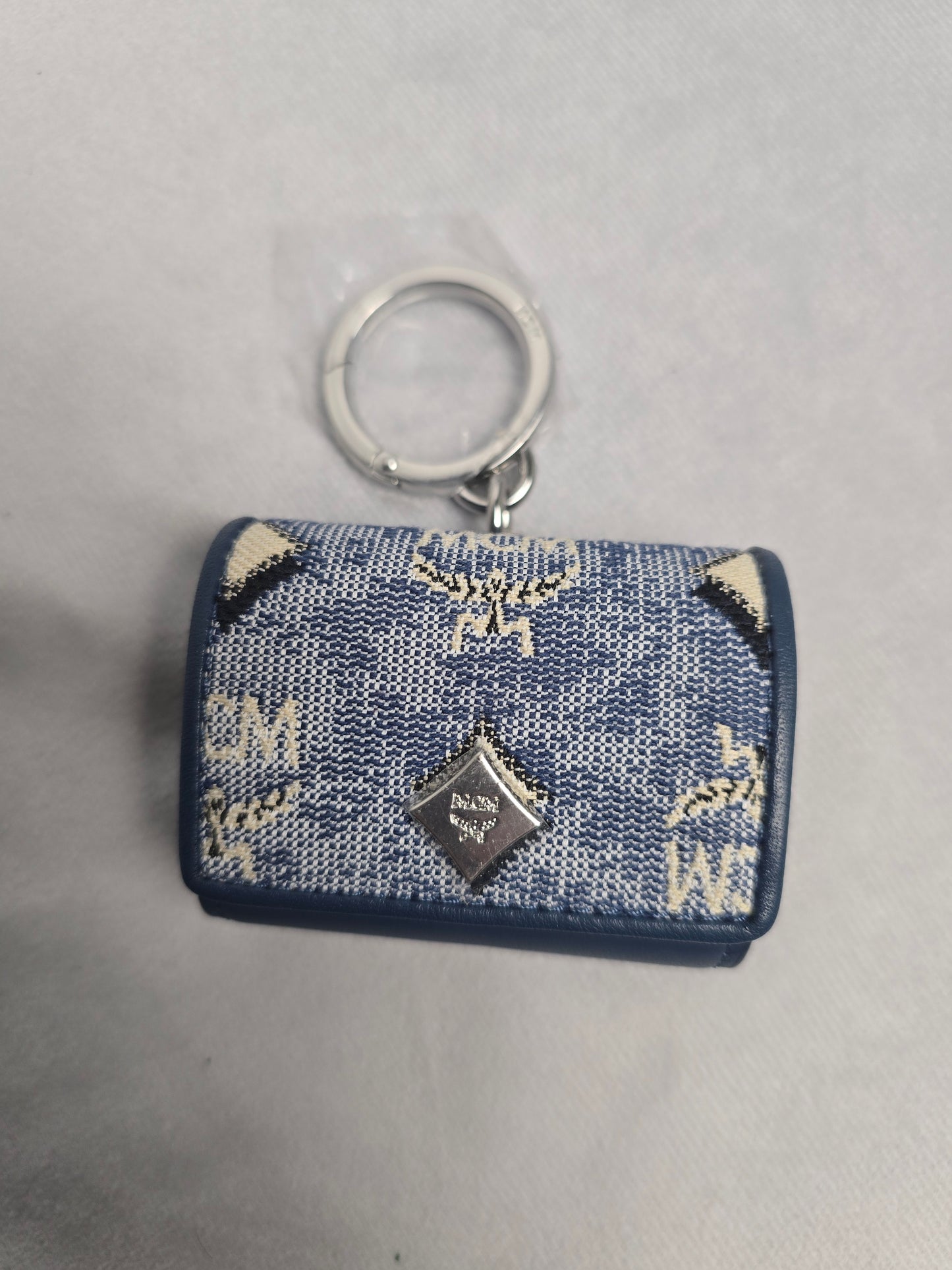 MCM Mini Denim Jacquard Air Pod Holder/Purse Charm